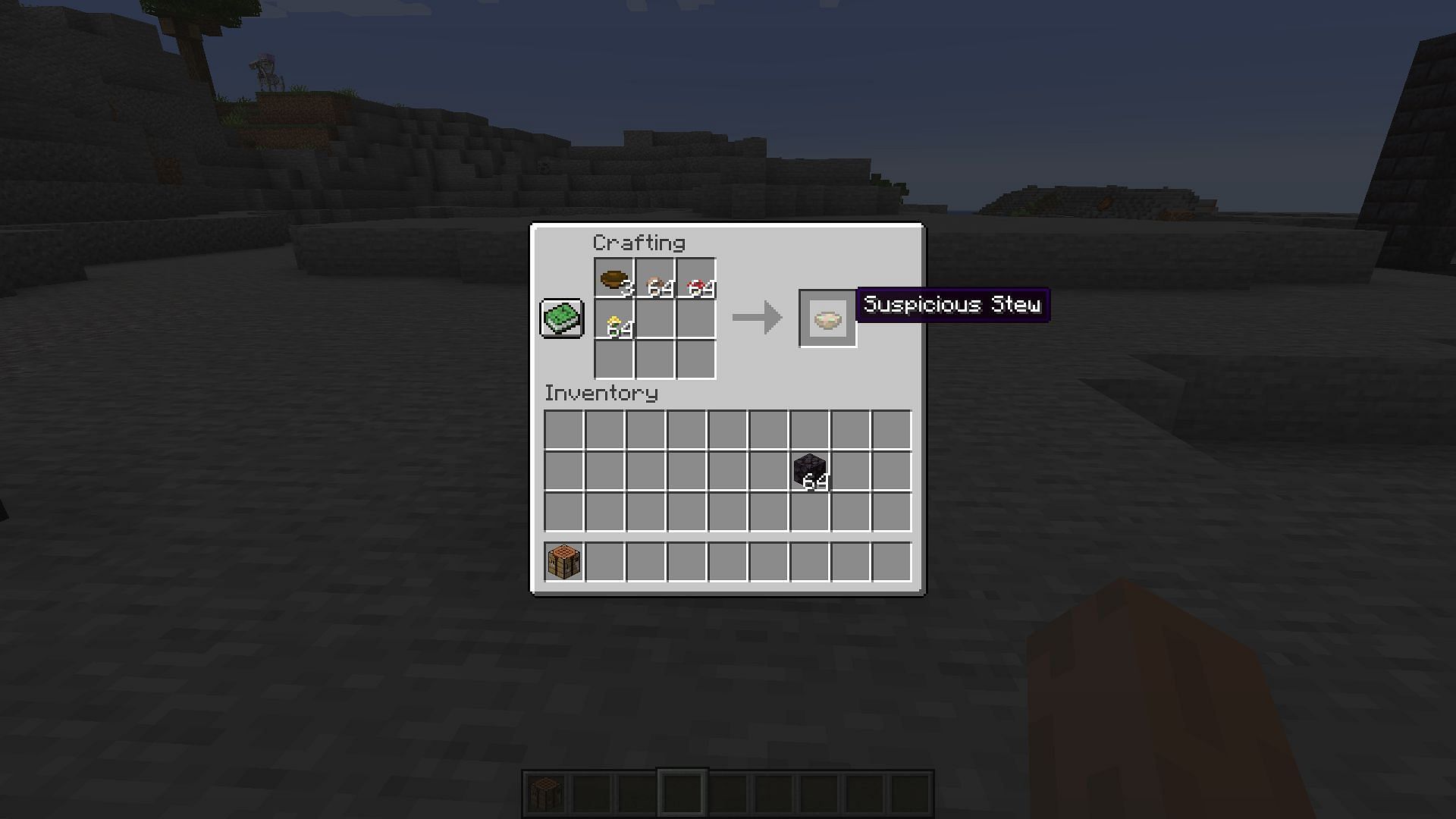 The crafting recipe for suspicious stew (Image via Minecraft)