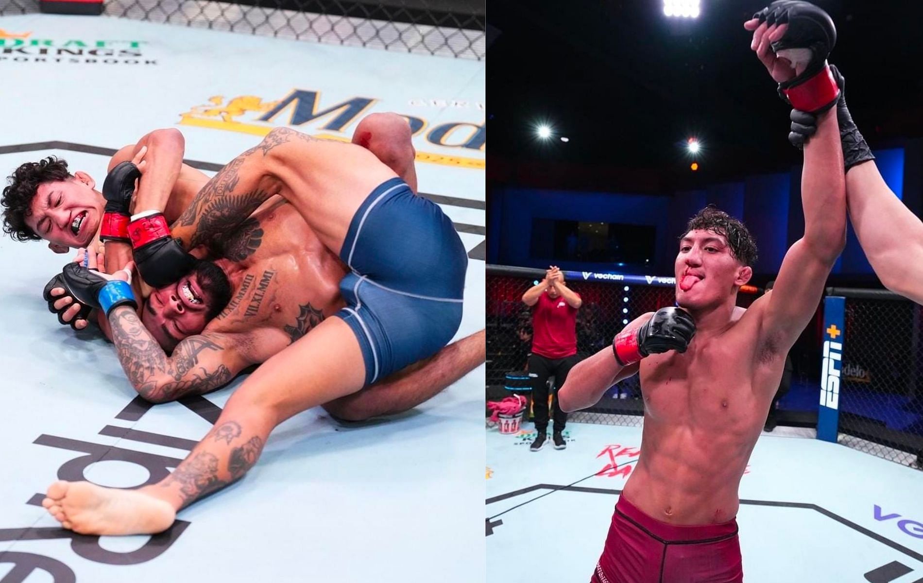 Raul Rosas Jr. in action at DWCS(Left), Raul Rosas Jr. after his victory(Right), (Images via Instagram: @ufc)