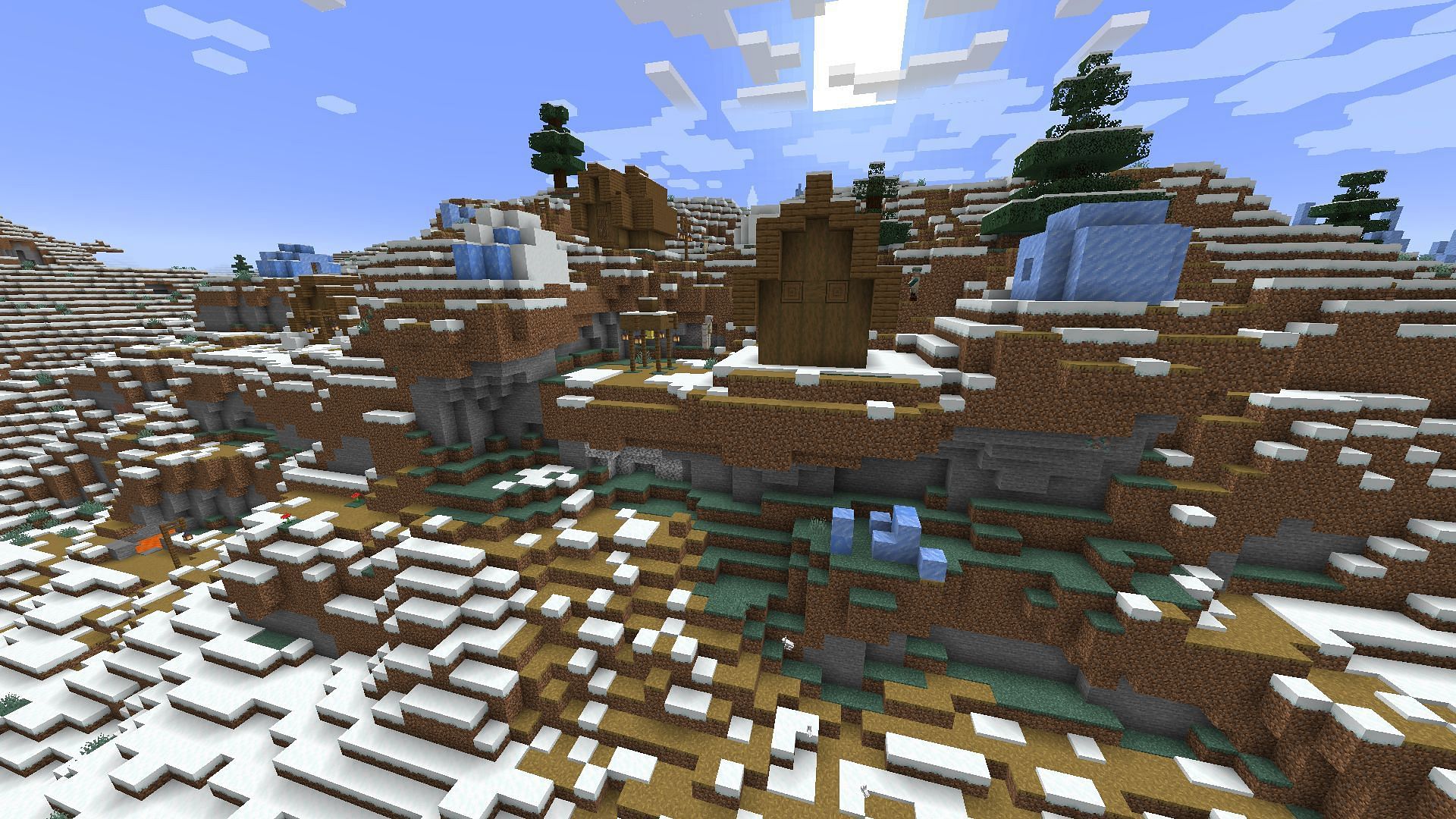 Snowy Village on a cliff right beside the ice spikes biome in Minecraft (Image via Mojang)