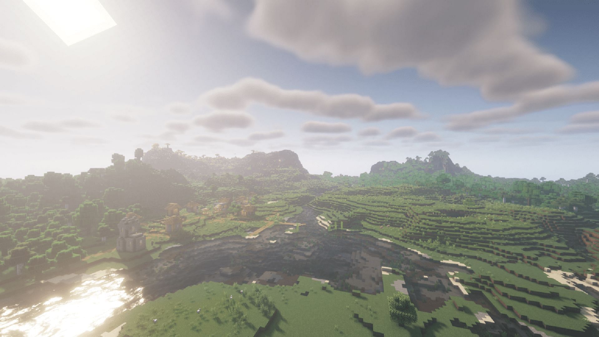 Players can find plenty of room to build in this seed&#039;s spawn area (Image via Mojang)