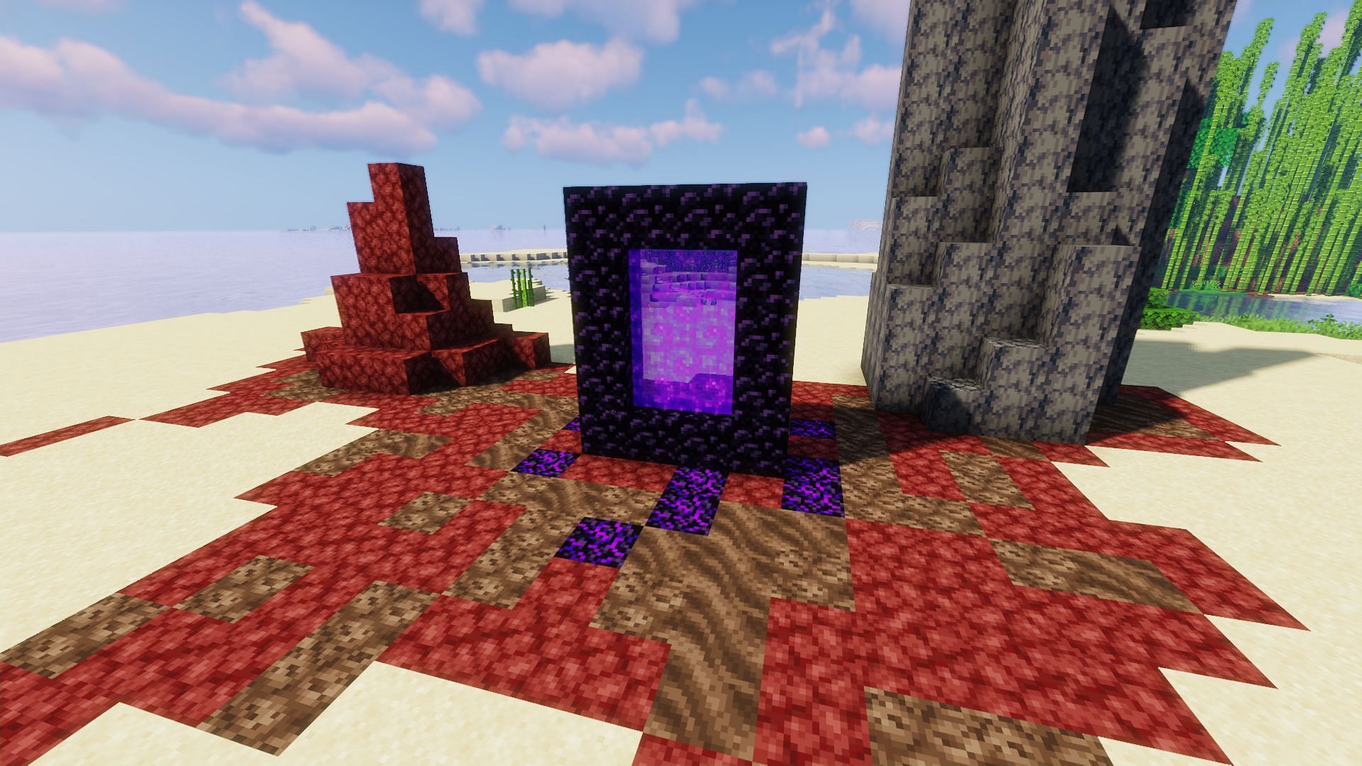 An example of a lit nether portal (Image via Minecraft)