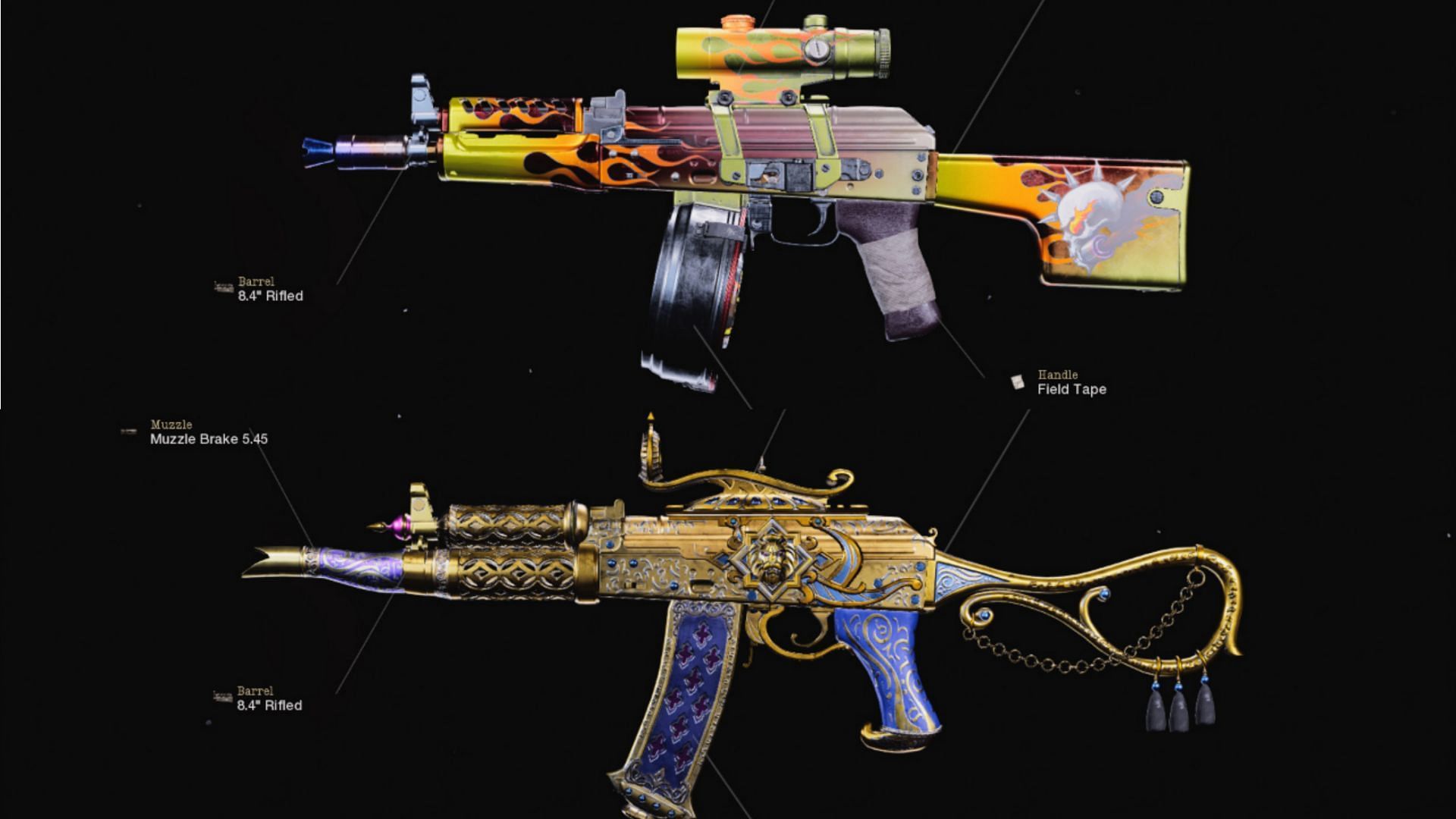 Some available blueprints for the AK-74u SMG in-game (Image via Warzone/Activision)