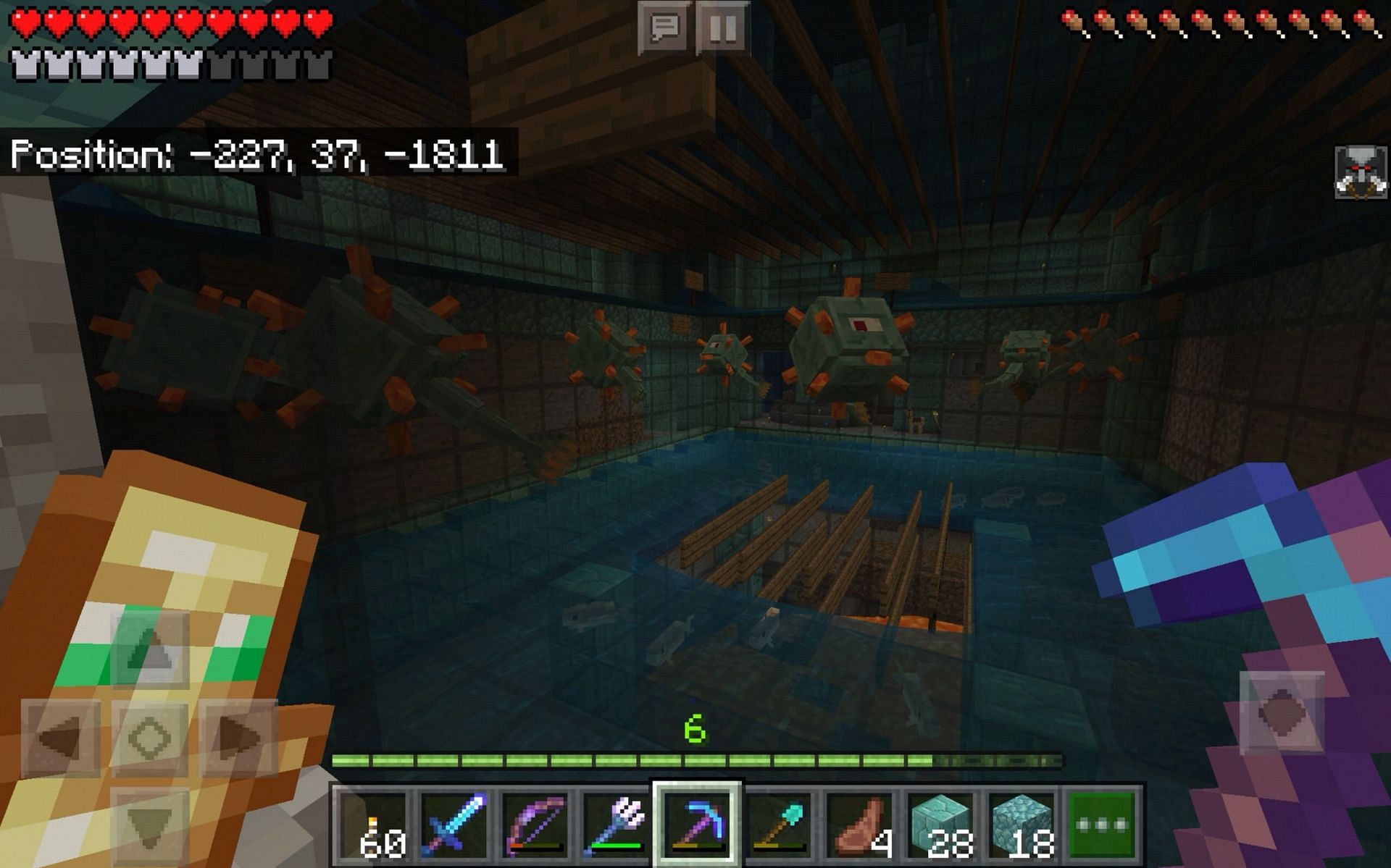 An example of floating guardians: MCPE-33641 (Image via Minecraft)