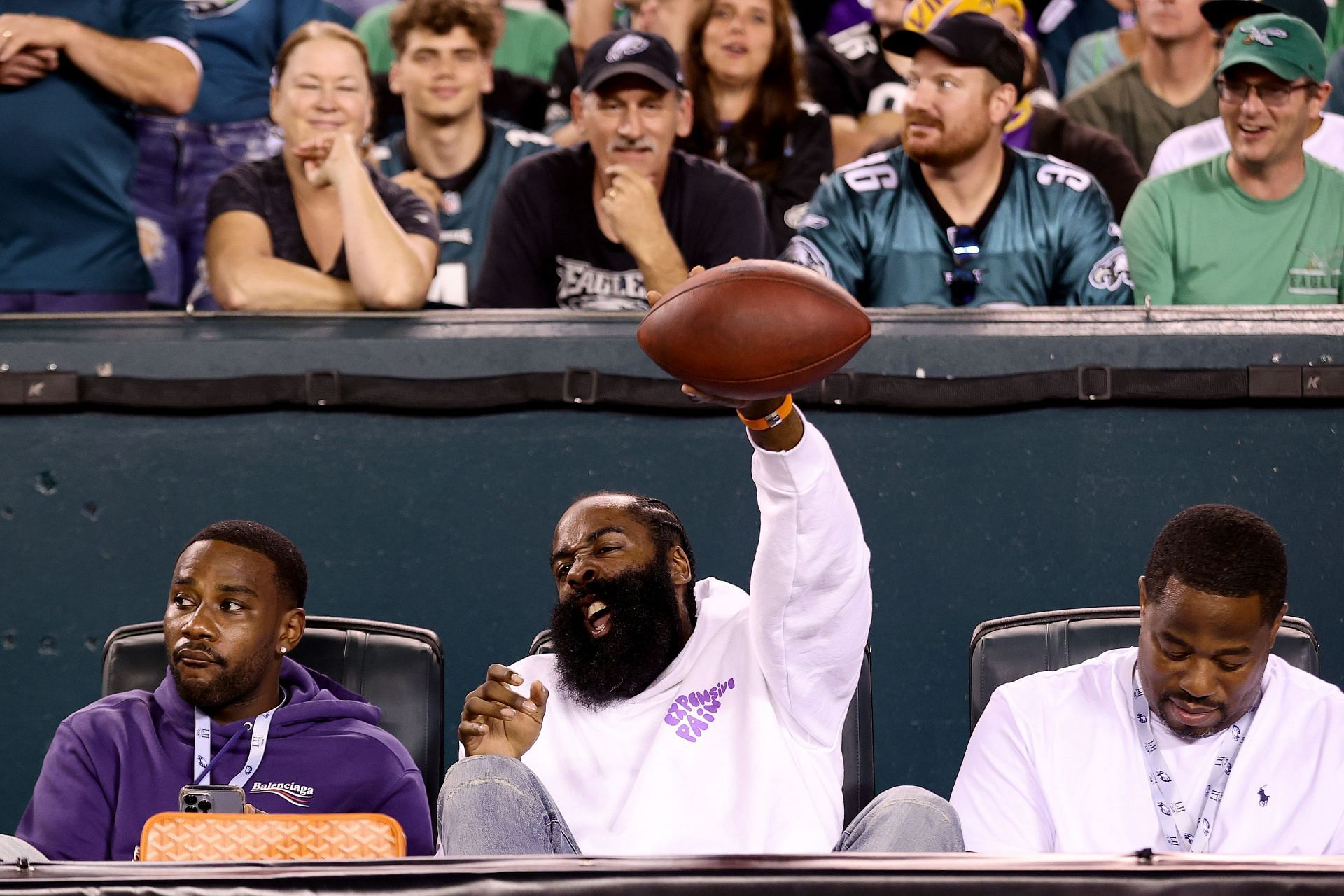 Darius Slay autographs football for James Harden after win over Vikings