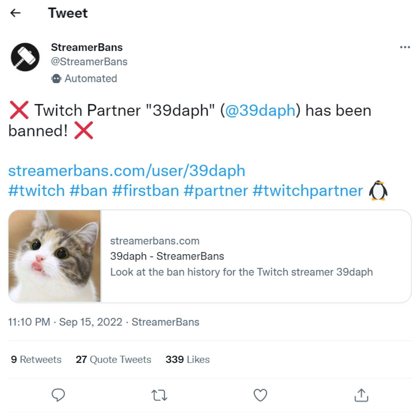 The Canadian streamer was banned on Twitch (Image via StreamersBan/Twitter)