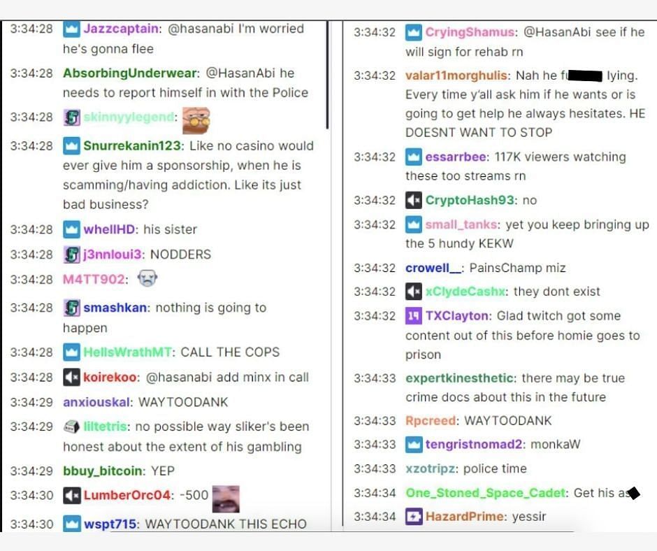Twitch livestream viewers react to ItsSliker&#039;s revelation (Image via HasanAbi/Twitch)