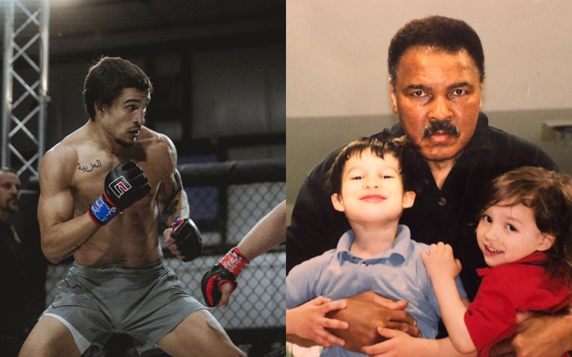 Biaggio Ali Walsh (left) and Muhammad Ali with grandsons Biaggio and Nico Ali Walsh (right)[Image courtesy: @biaggioaliwalsh]