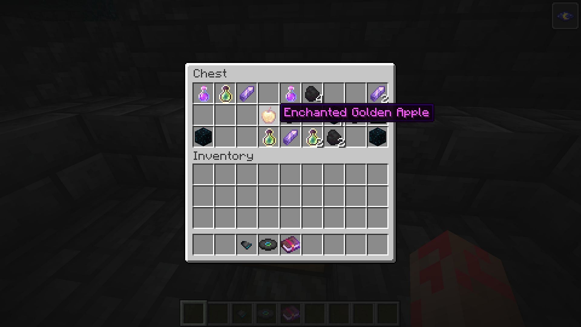 Enchanted golden apple in Ancient City chest in Minecraft (Image via Mojang)