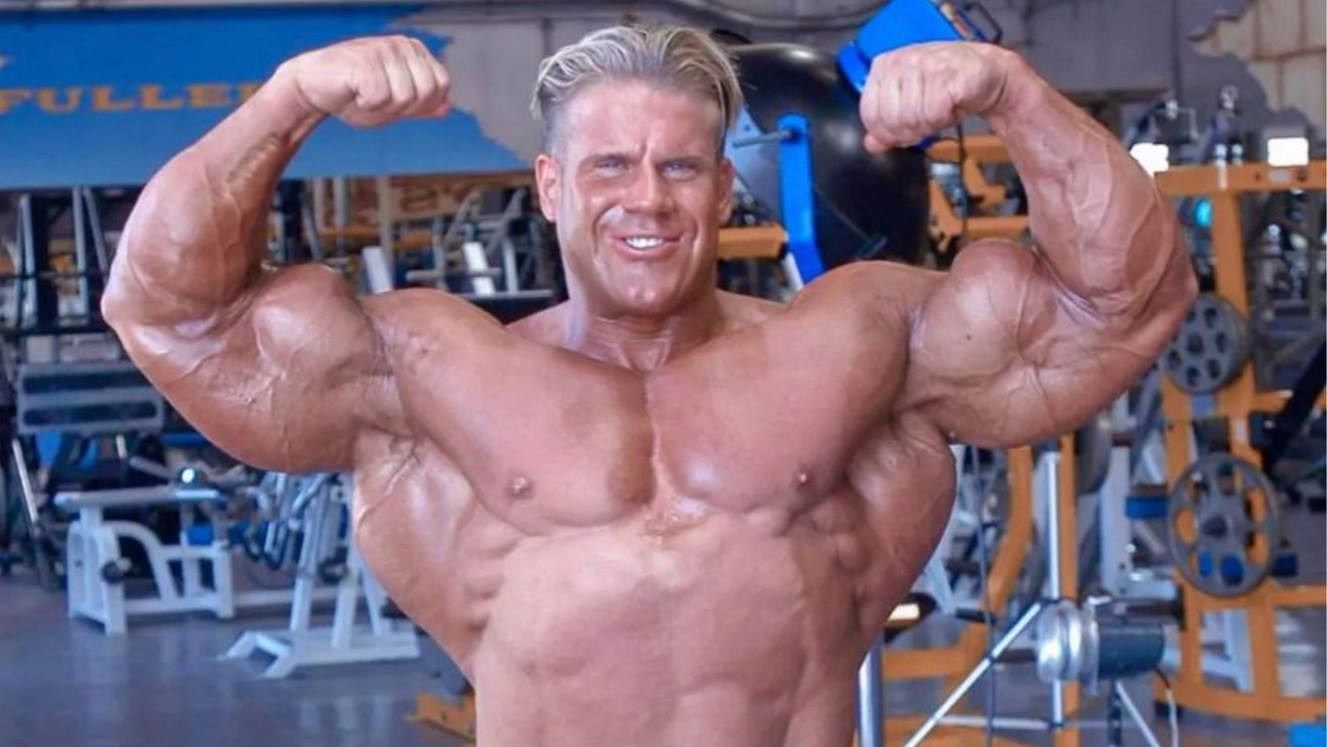 Jay Cutler Flexing His Biceps and Lats at the Gym