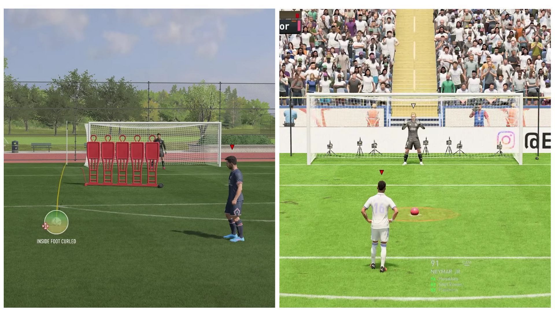 Freekicks and penalties have been completely overhauled in FIFA 23 (Images via The Guide- FIFA 23 Tutorials, Tips and Tricks))