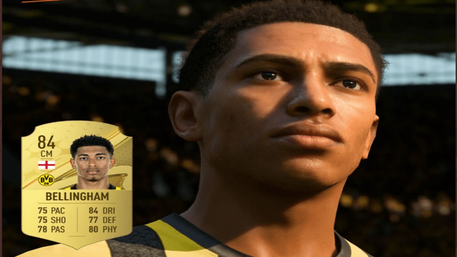 Jude Bellingham has been given an 84 overall in FIFA 23 (Image via EA Sports)