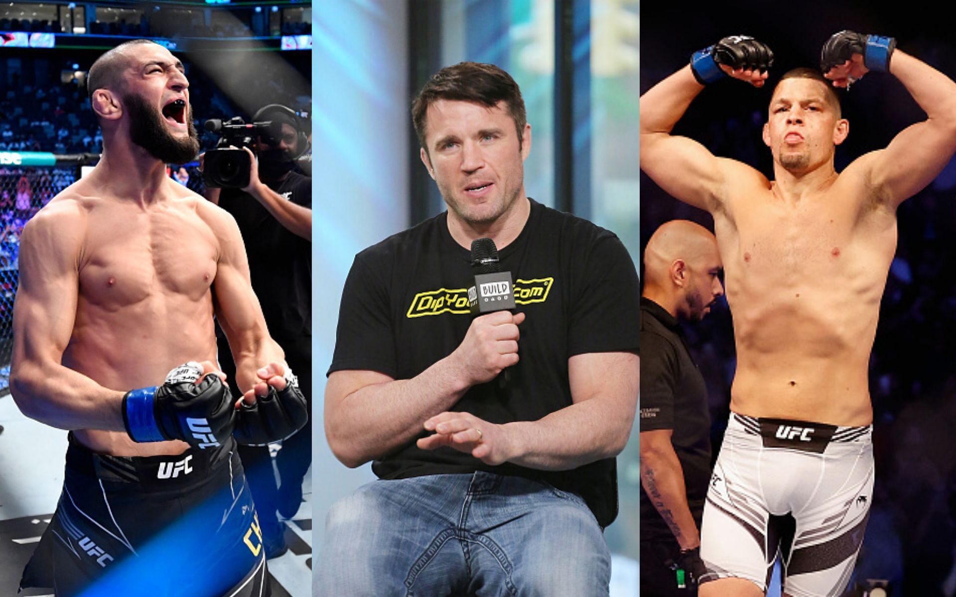 Khamzat Chimaev (left), Chael Sonnen (center), Nate Diaz (right) [Images courtesy: Getty]