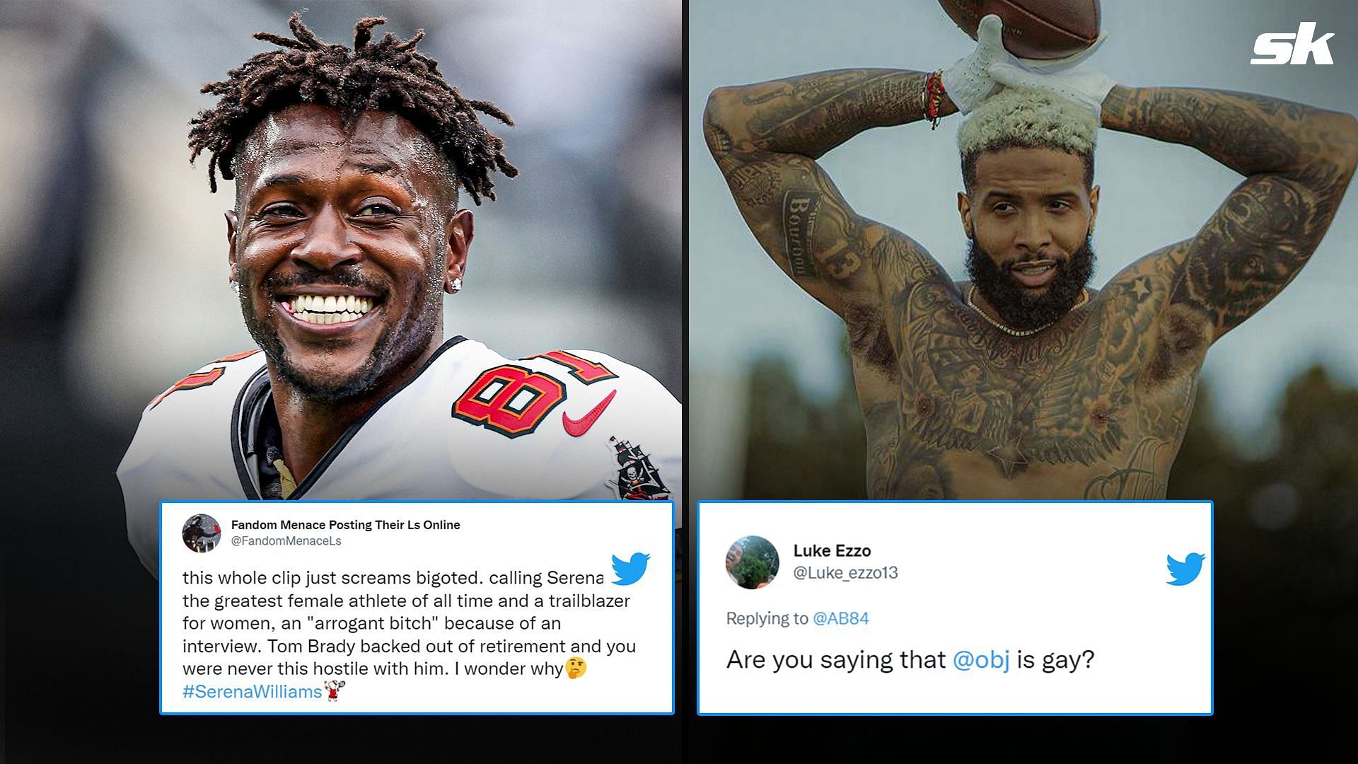 NFL fans troll Antonio Brown (left) over his bars, especially one about OBJ (right)