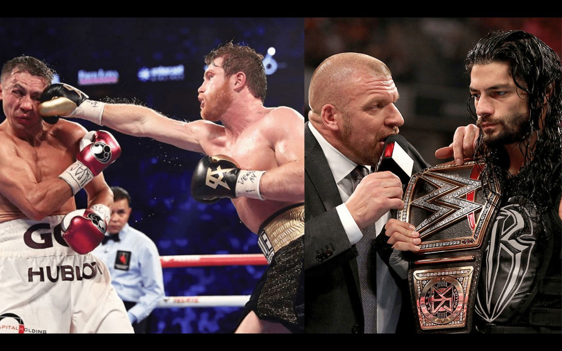 Canelo vs GGG (L), Triple H and Roman Reigns (R), Credits:- Getty