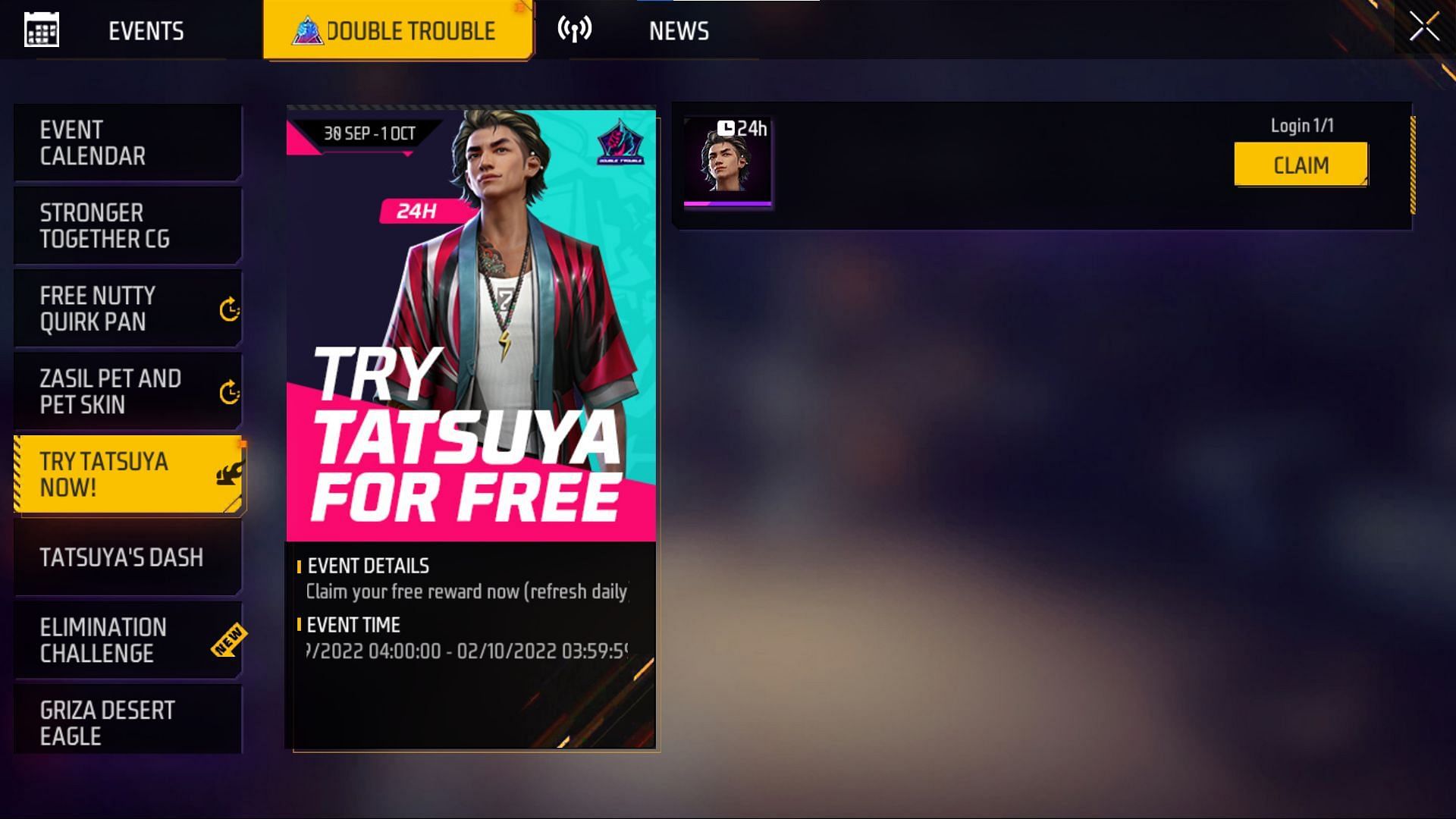 Users need Tatsuya character to complete the missions (Image via Garena)