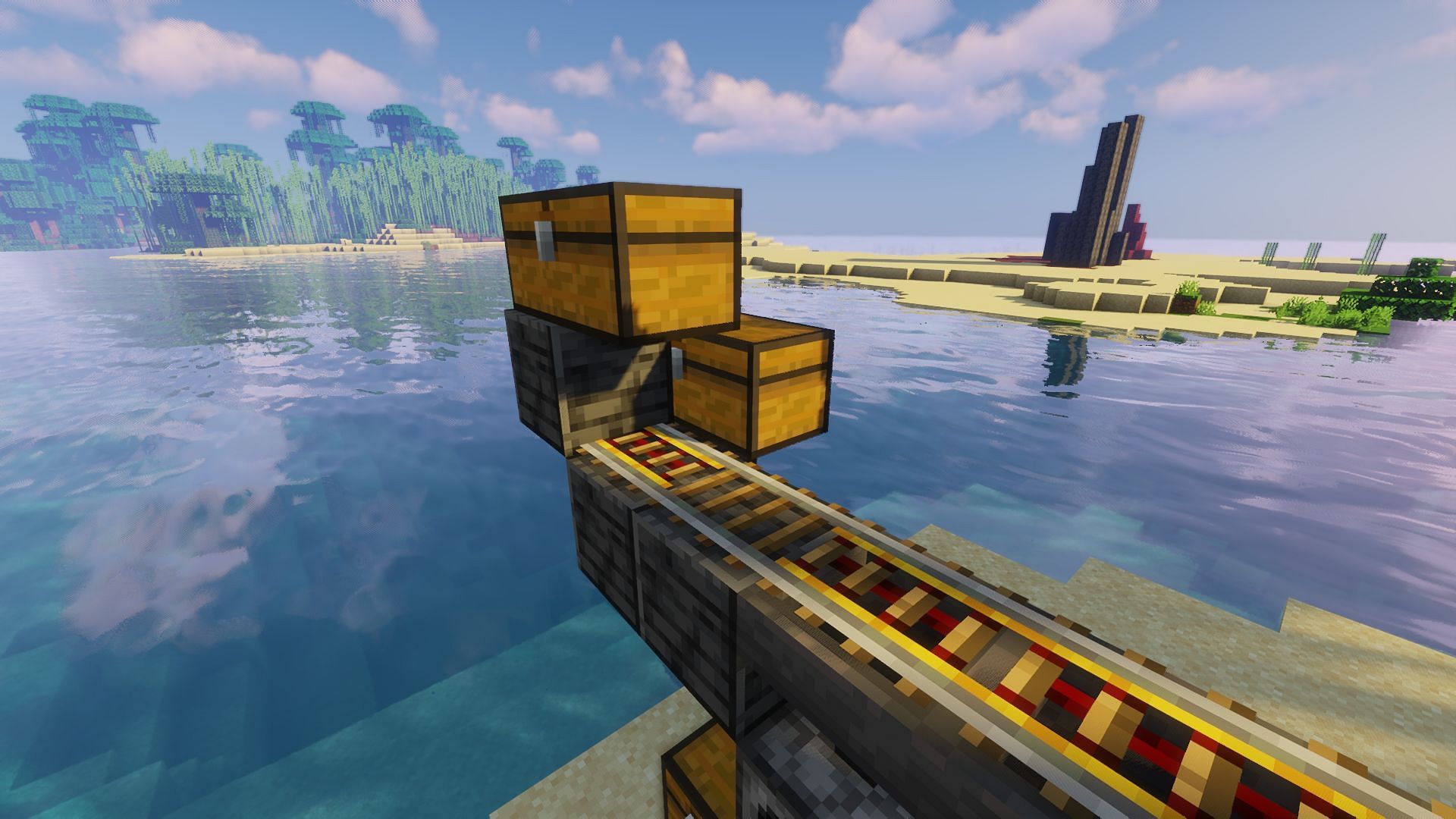 The chests added above the railways (Image via Minecraft)