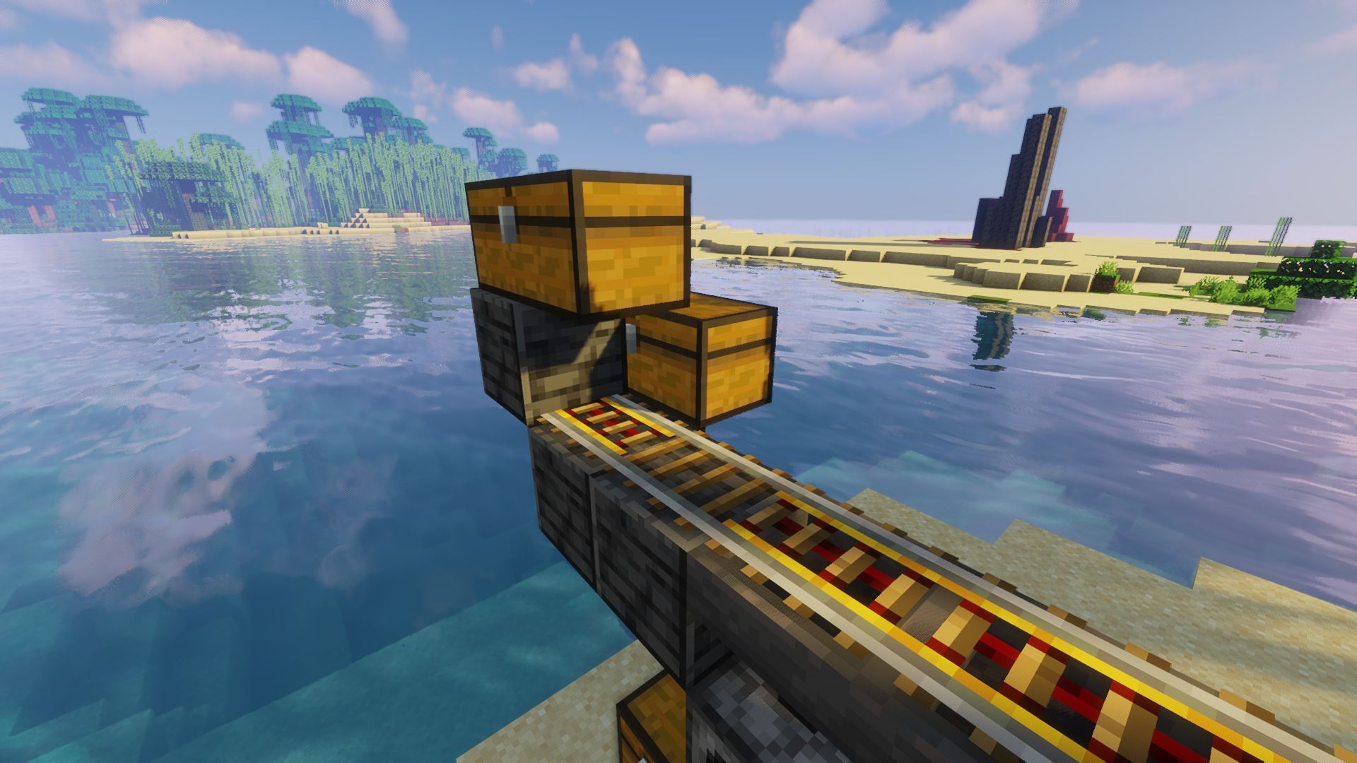 The chests added above the railways (Image via Minecraft)