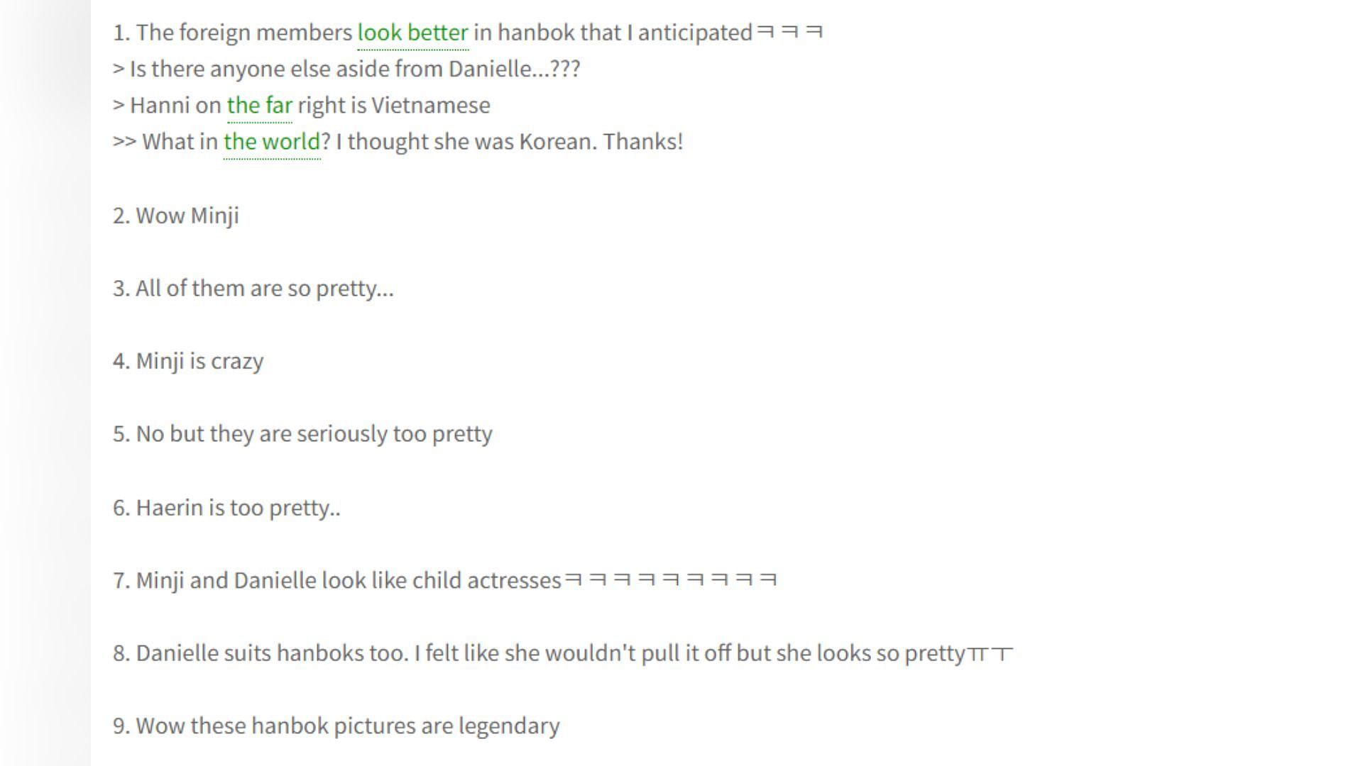 K-netizens comments on the group&#039;s Hanbok comments on Instiz (Image via pannchoa)