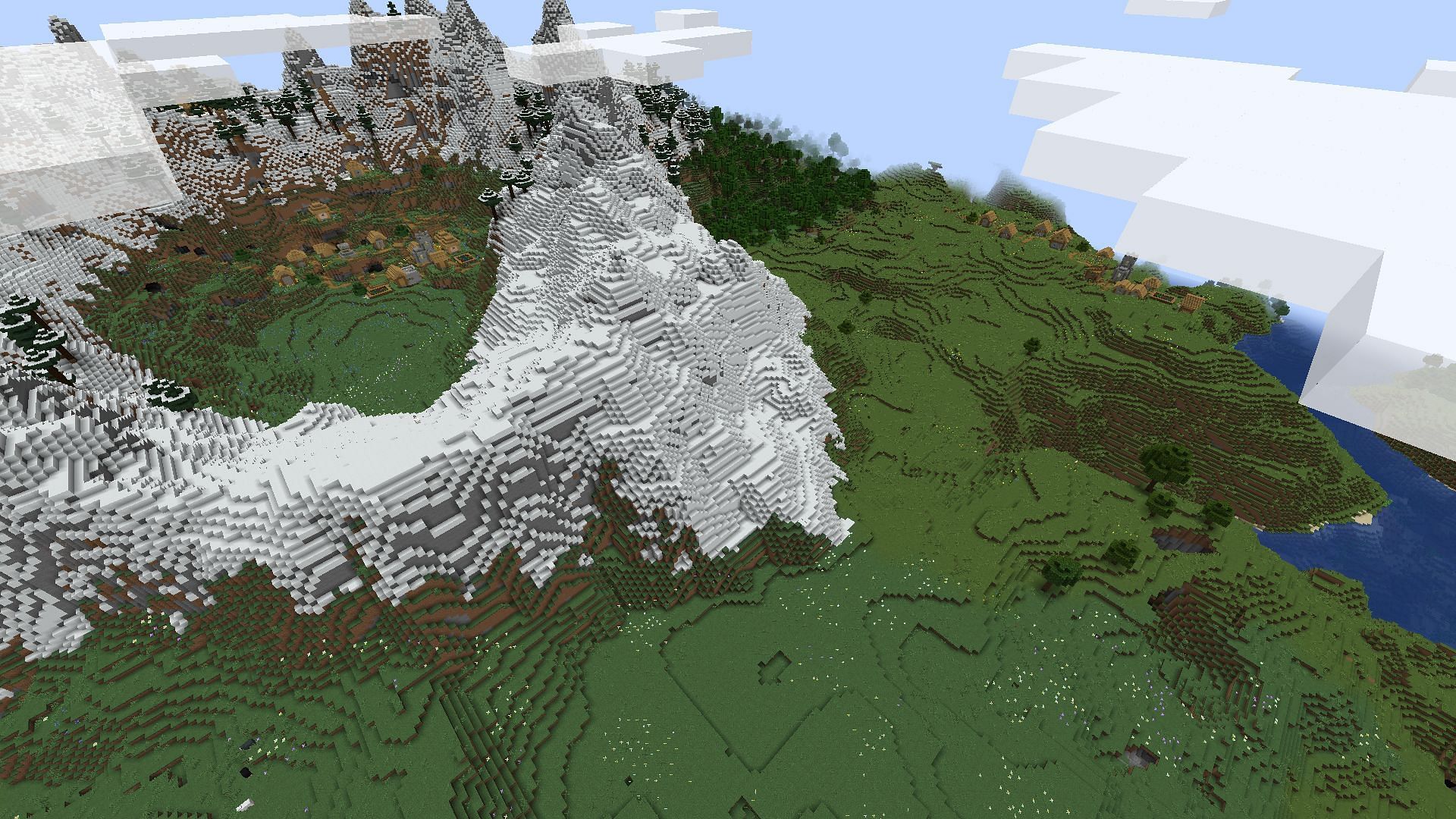 Gorgeous vistas and plenty of building room can be found not far from spawn in this seed (Image via Mojang)