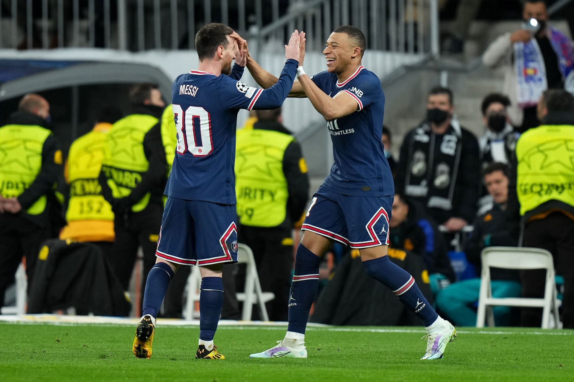 Lionel Messi and Kylian Mbappe in action for PSG