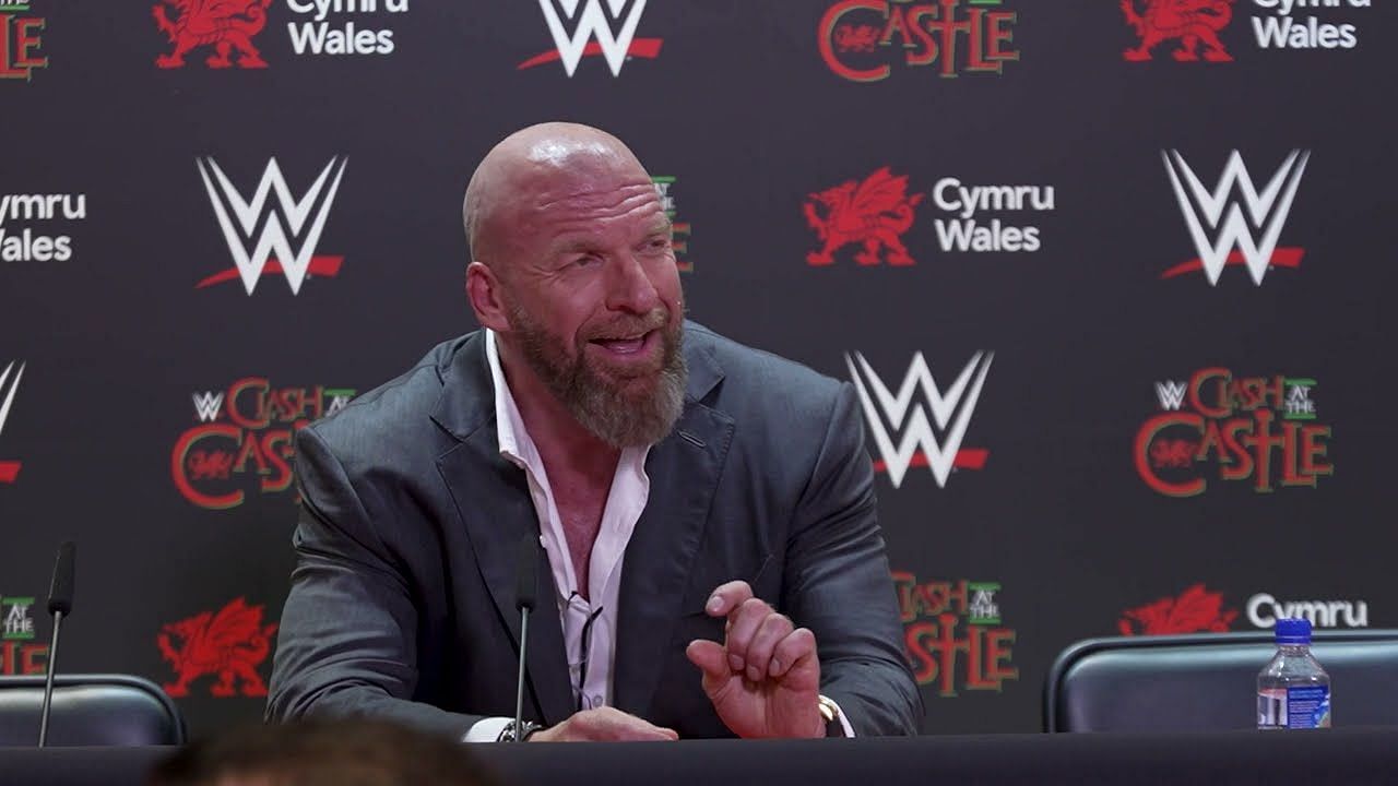 Triple H during a press conference for WWE Clash at the Castle.