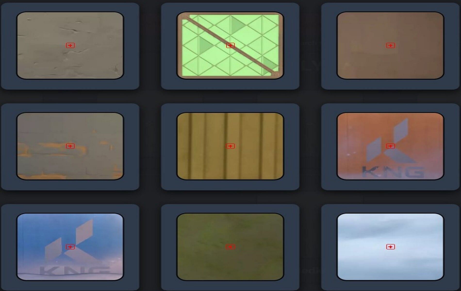 The medkit crosshair in Valorant and how it appears on different surfaces in the game. (Image via Valorant Crosshair Database)