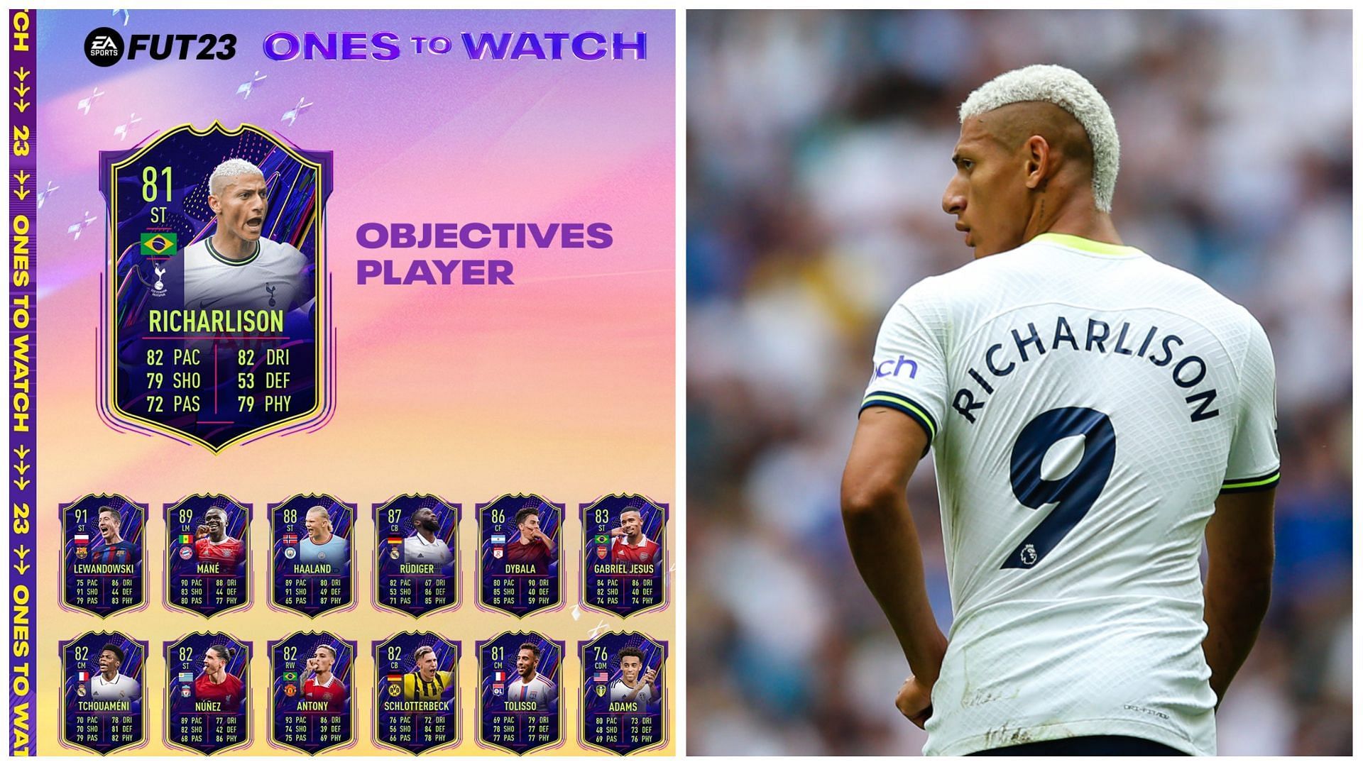 OTW Richarlison has been released as an objective in FIFA 23 (Images via EA Sports and Getty Images)