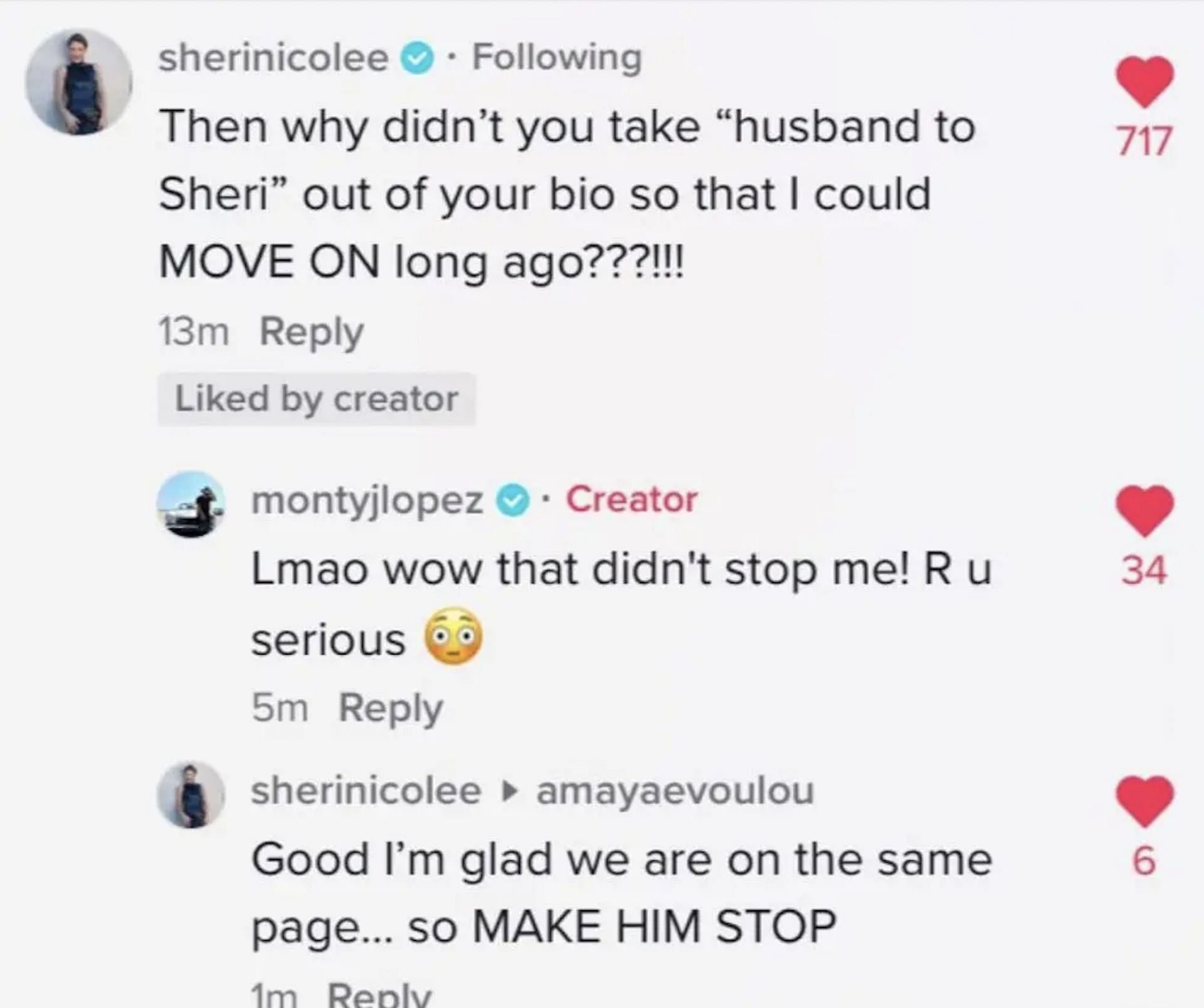 The now-deleted comments where Monty and Nicole lashed at each other. (Image via TikTok)