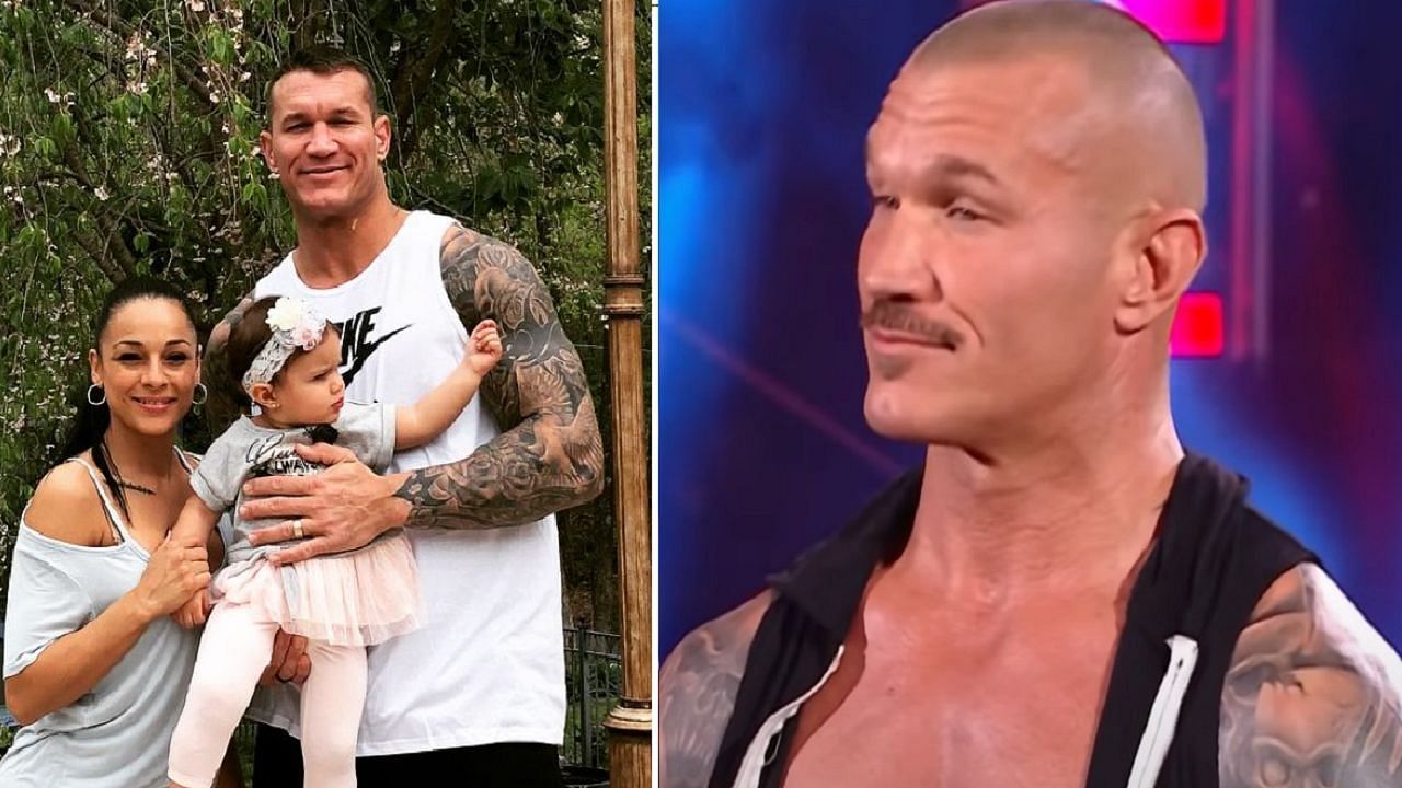 Randy Orton with his wife and daughter (left); Orton on WWE TV (right)