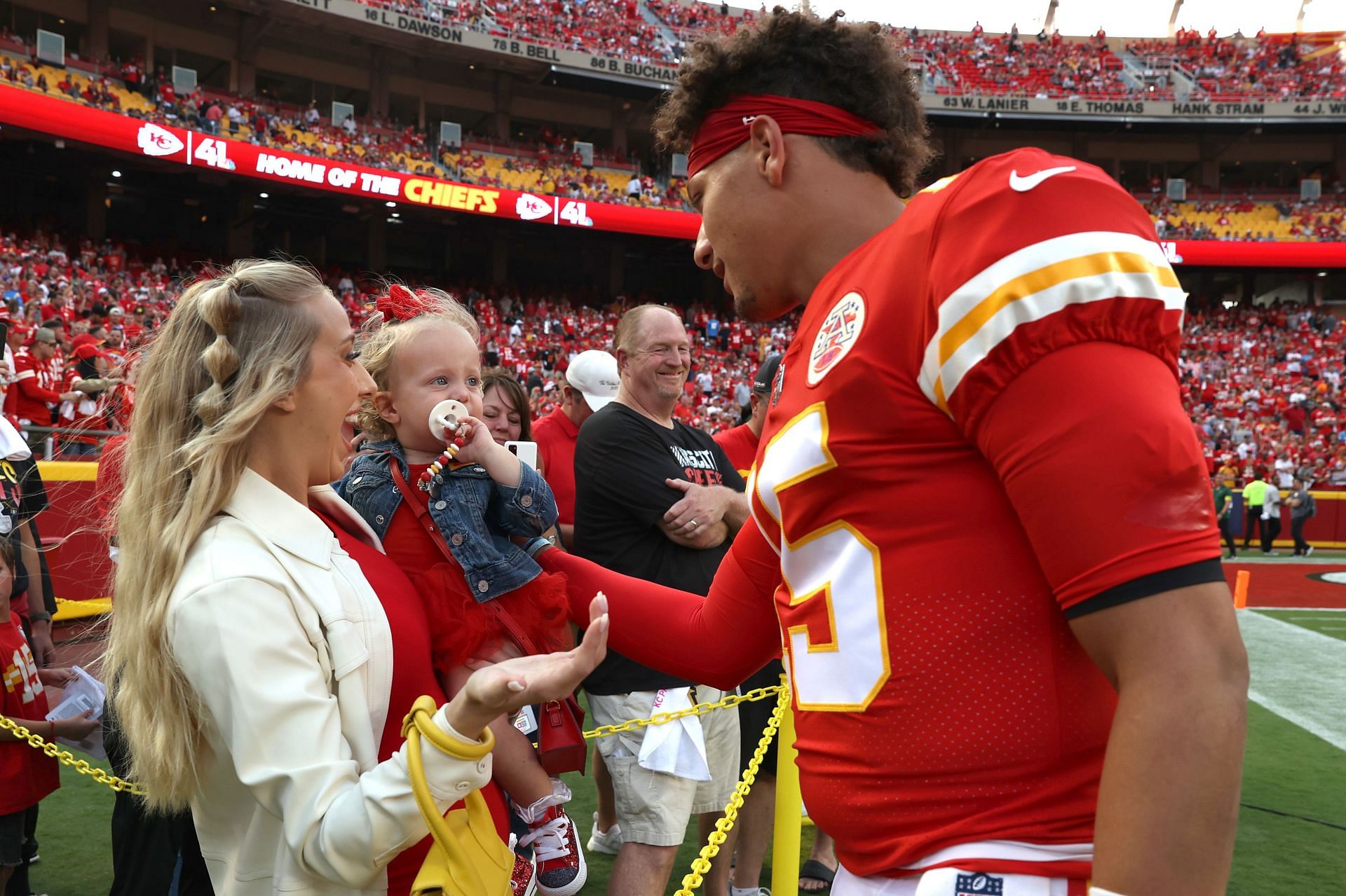 Patrick, Sterling, and Brittany Mahomes at the Los Angeles Chargers v Kansas City Chiefs game