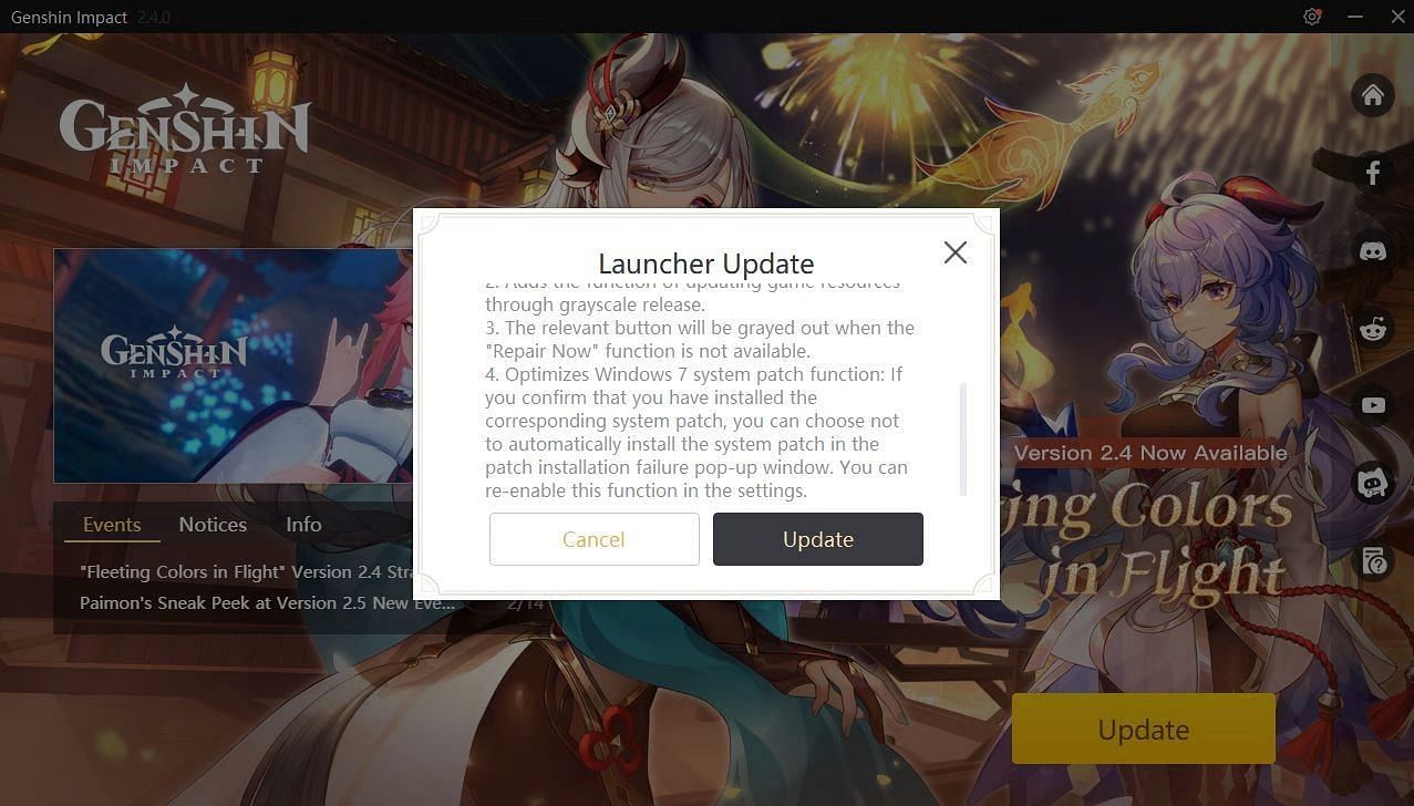 Updating on PC can be done through the client itself (Image via HoYoverse)