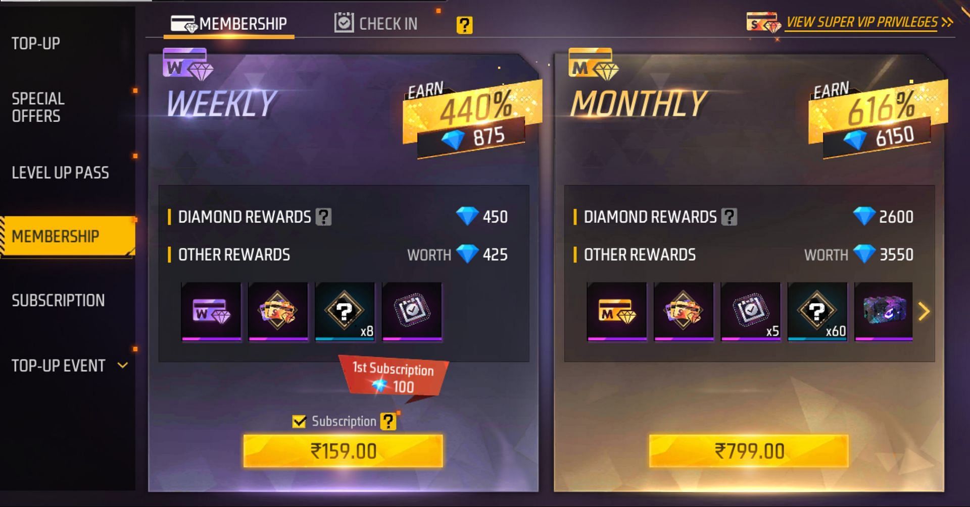 There are two kinds of memberships present in the game (Image via Garena)