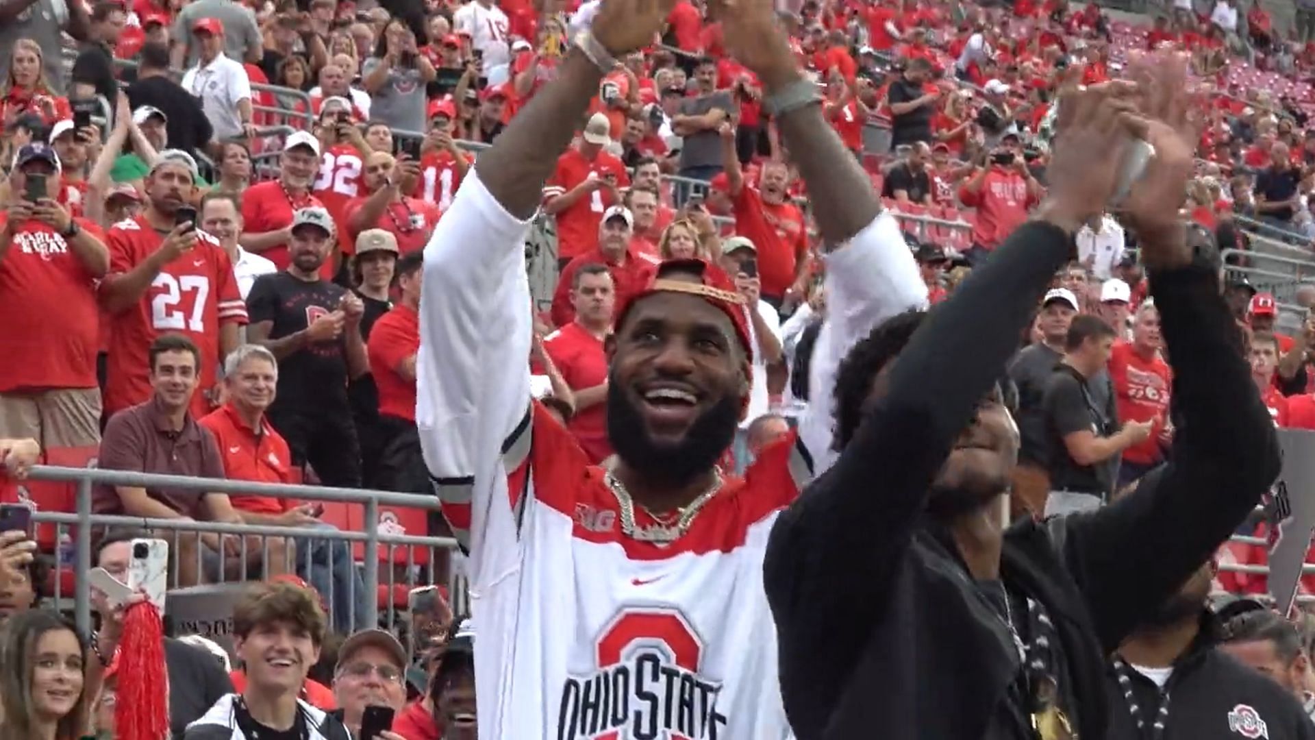 Lebron and his son Bronny attended the Ohio State-Notre Dame football game.