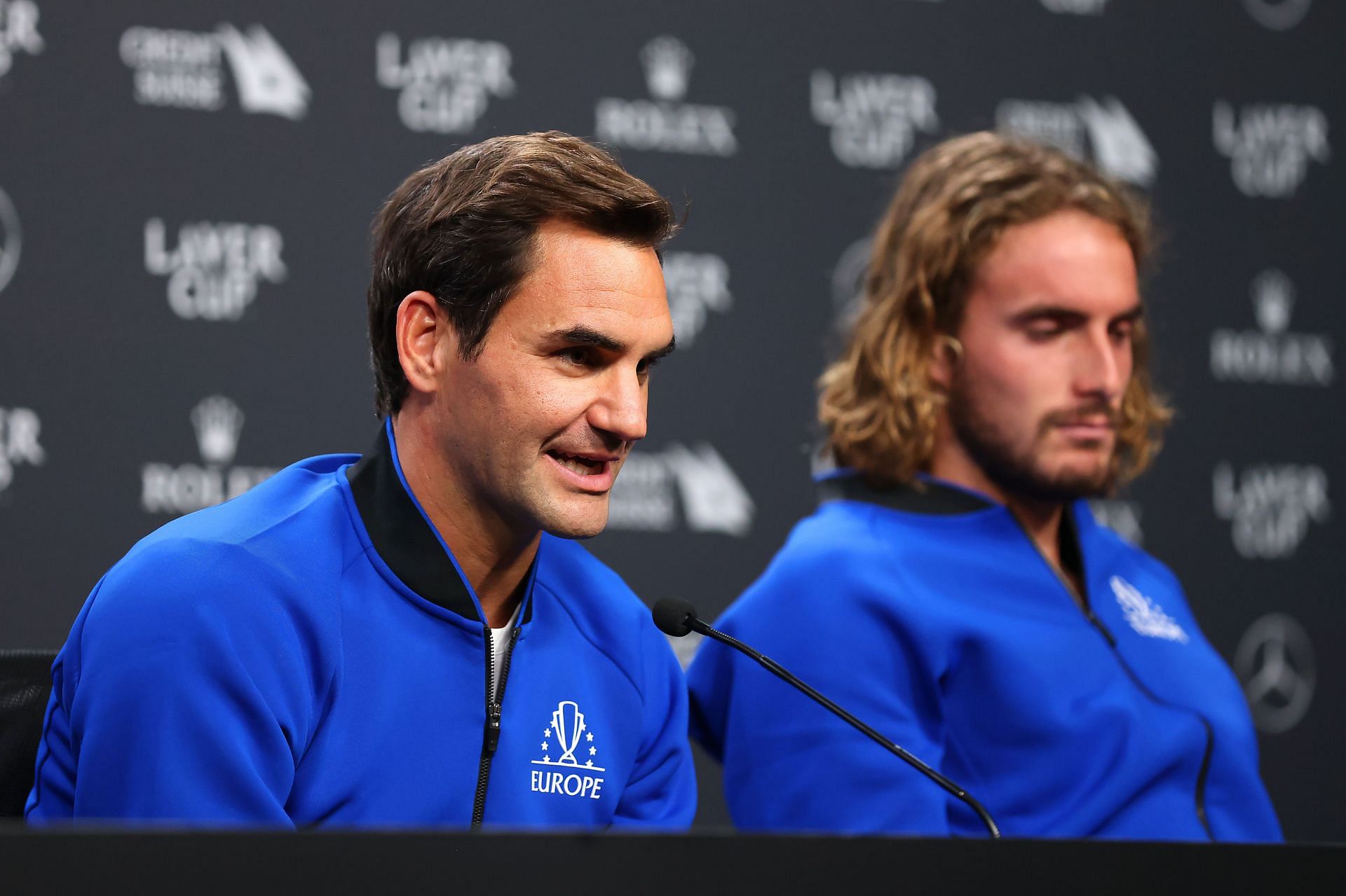Roger Federer speaks to the media during a press conference at the Laver Cup 2022