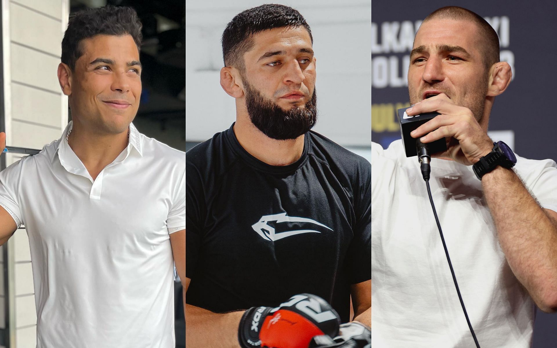 Paulo Costa (Left), Khamzat Chimaev (Middle), and Sean Strickland (Right) [Image courtesy: @borrachinhamma Instagram, @khamzat_chimaev Instagram, and Getty Images]
