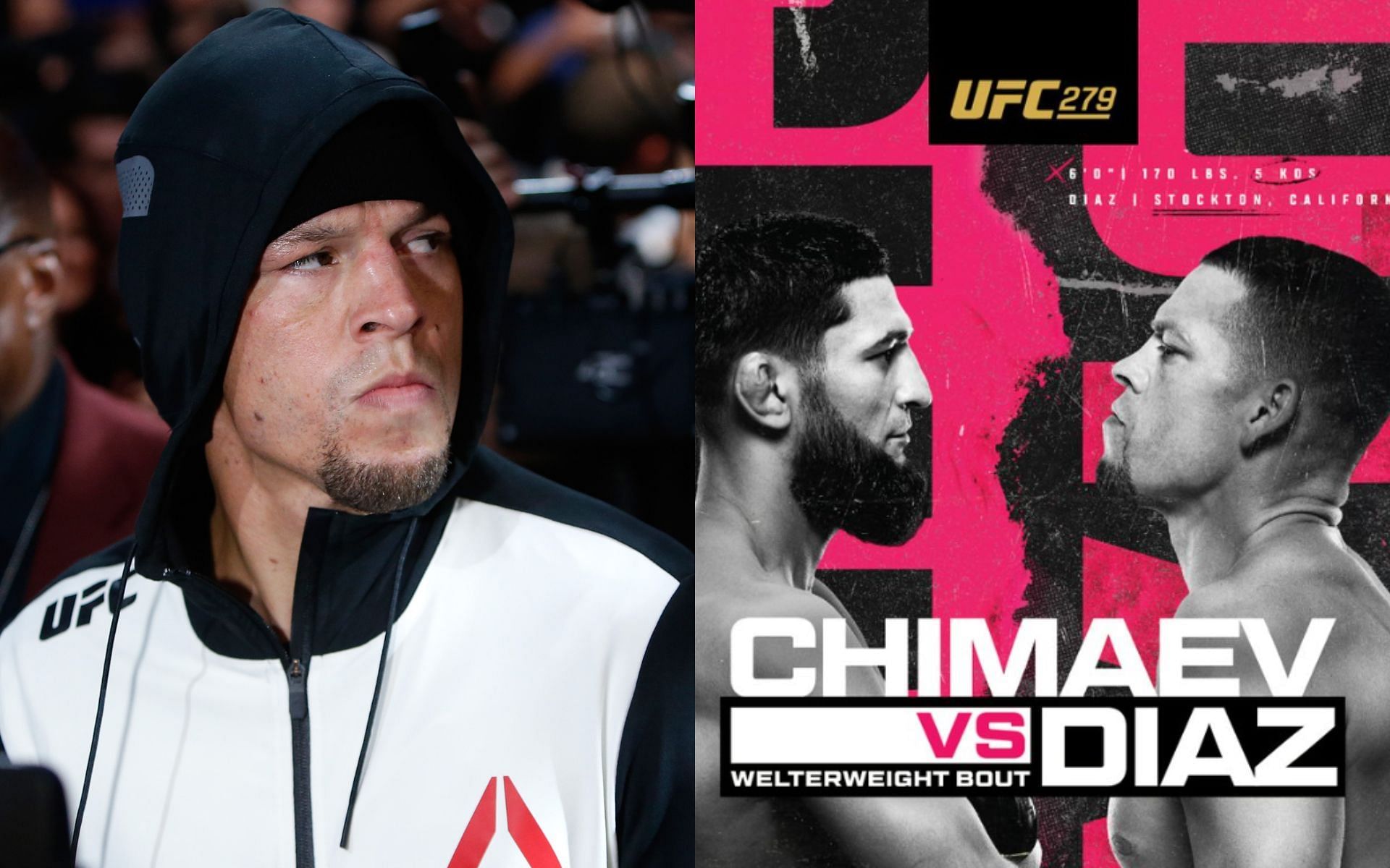 Nate Diaz (Left), Official UFC 279 poster (Right) [Image courtesy: Getty Images and @ufc Twitter]