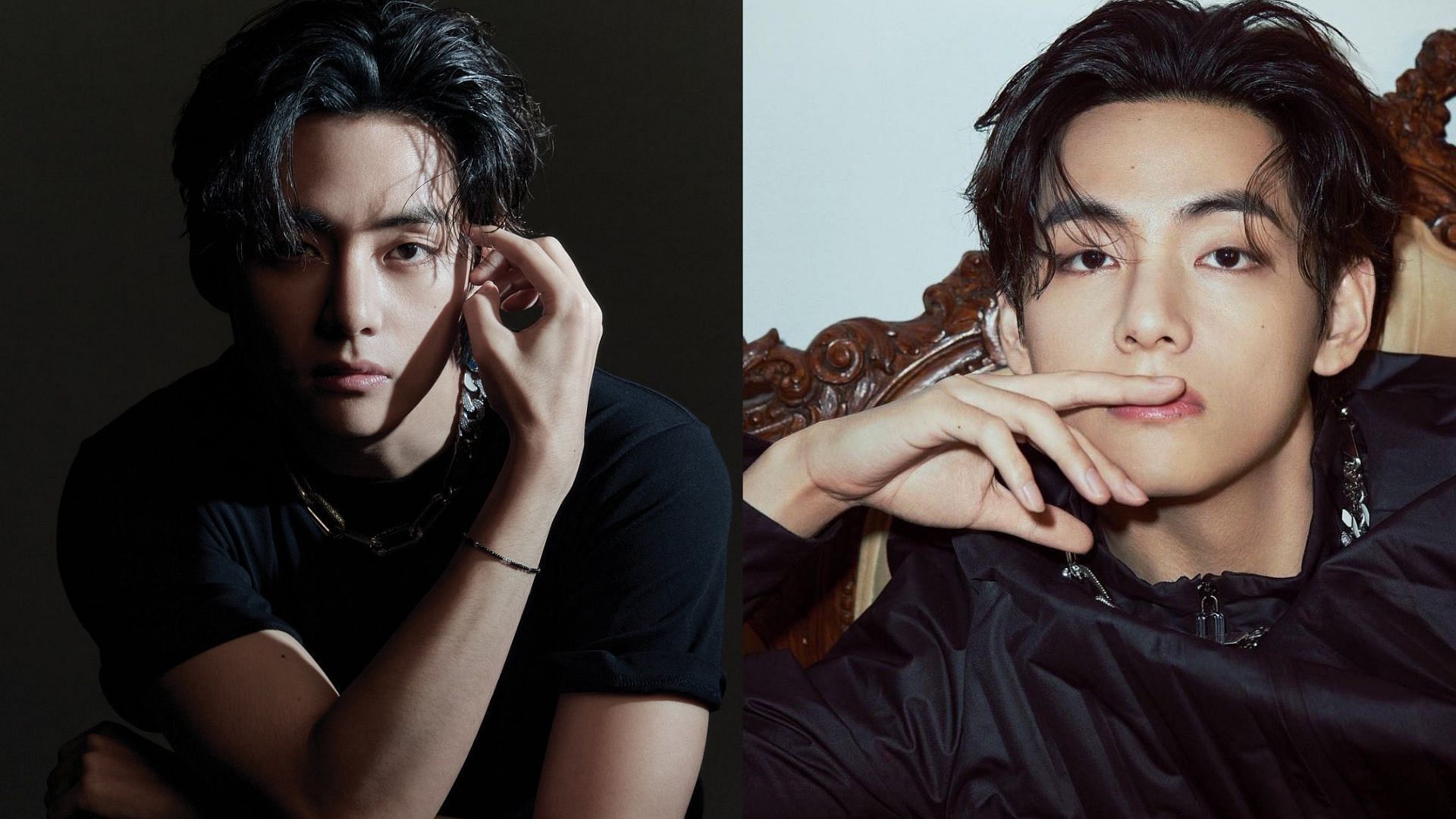 V&#039;s slicked back hair making him look suave (Images via Vogue and GQ)