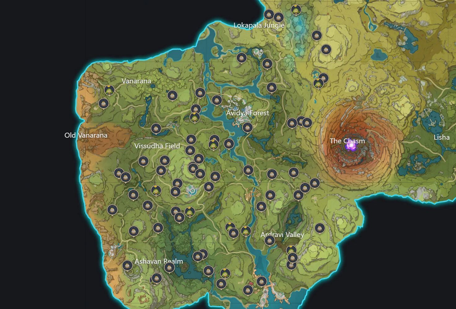All 76 Aranara locations (Image via HoYoverse)