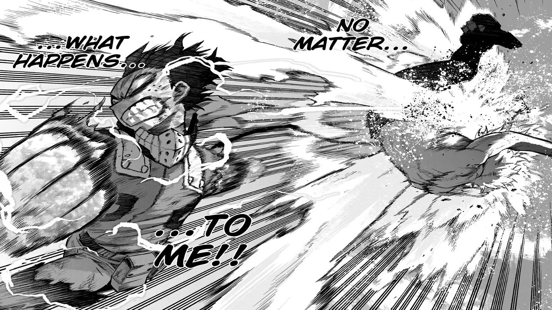 Deku fighting Shigaraki in My Hero Academia (Image via Shueisha)