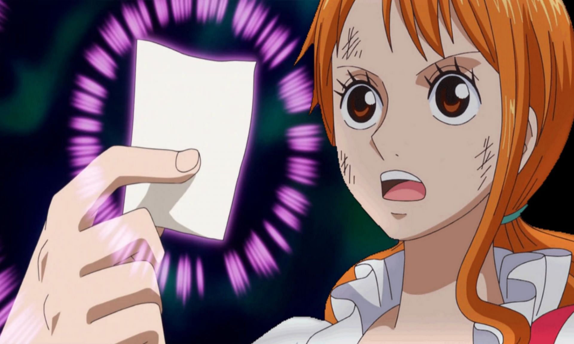 Nami holding a Vivre Card