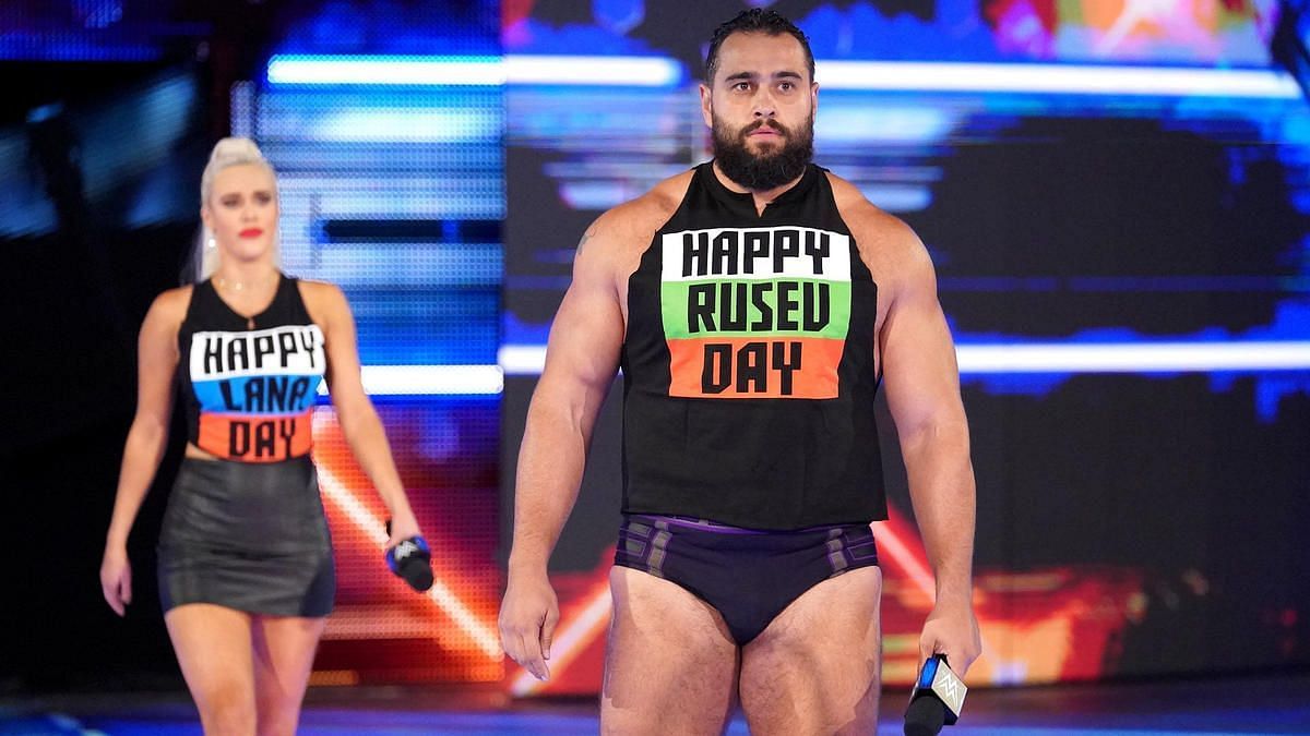 Lana (left) and Rusev (right) on WWE SmackDown in 2018.