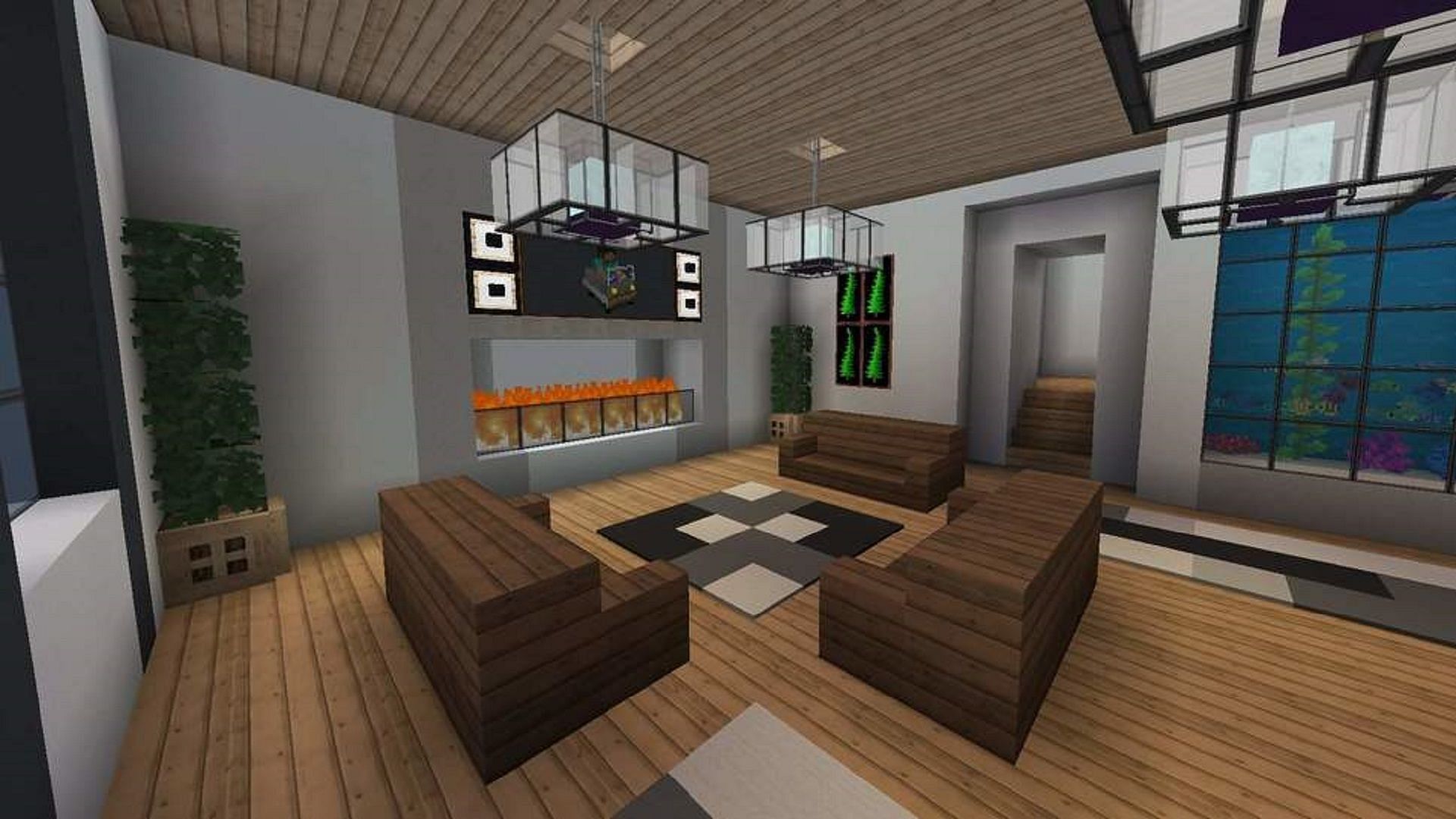 A well-designed interior of a modern Minecraft home (Image via Mojang)