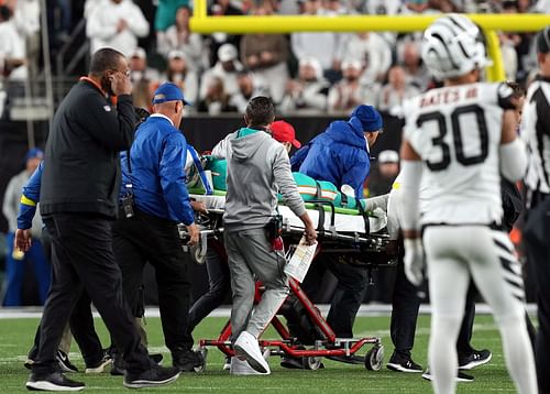 Tua exiting the game on a stretcher versus the Cincinnati Bengals