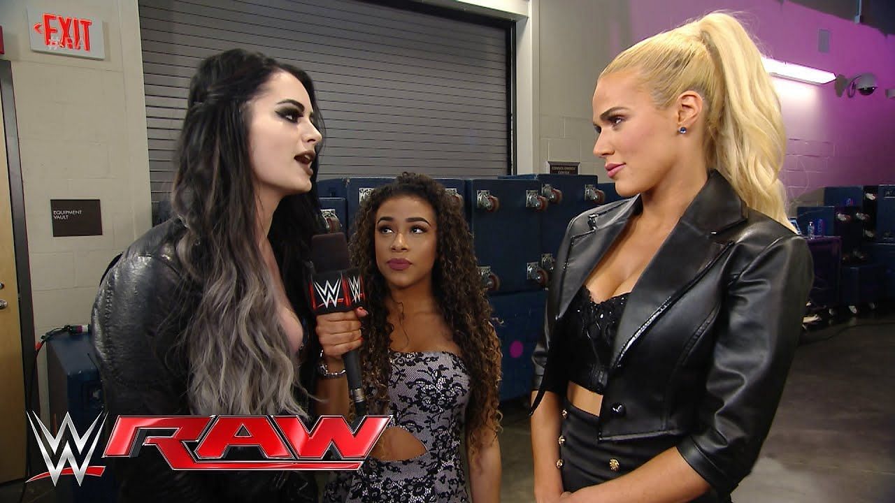 A face-to-face confrontation between Paige (Saraya) and Lana (CJ Perry) on an episode of RAW