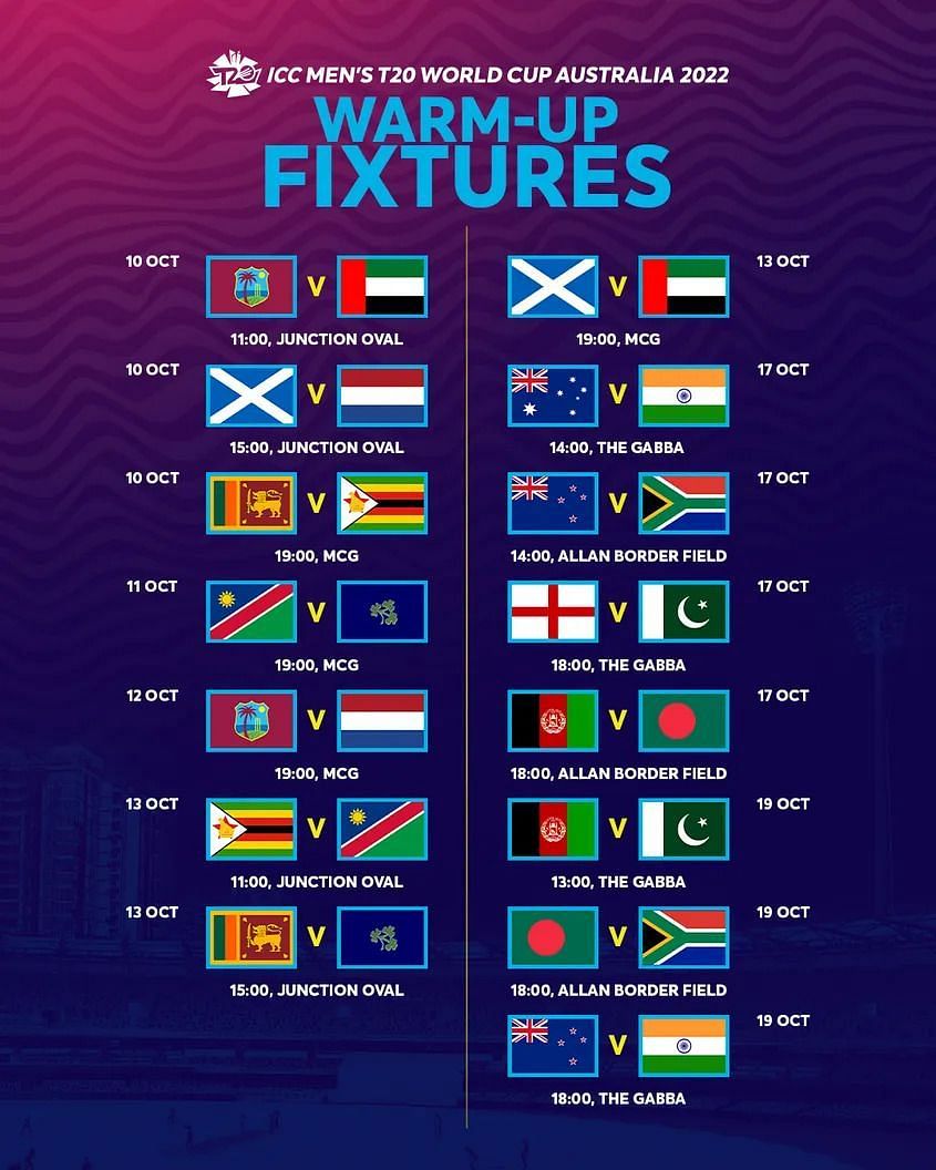 ICC T20 Warmup Matches Fixtures