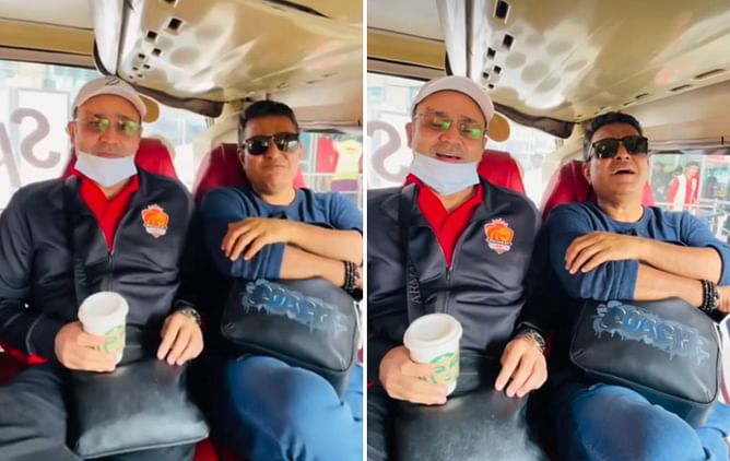 Legends League Cricket 2022: [Watch] "Can't think of any better way to commute" - Virender Sehwag and Sanjay Manjrekar delight fans with their rendition of Kishore Kumar's hit song