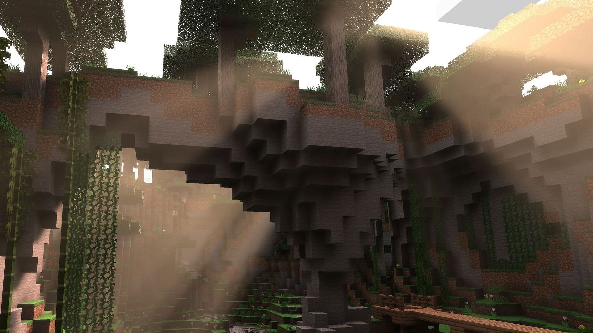 A landscape seen with ray tracing enabled (Image via Minecraft)