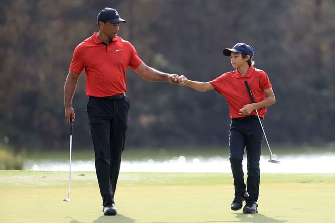 Tiger Woods' son plays his best-ever round as legendary golfer turns caddie
