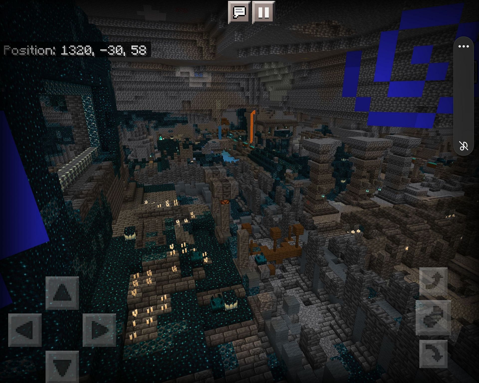 One of the ancient cities found on the seed (Image via Minecraft)