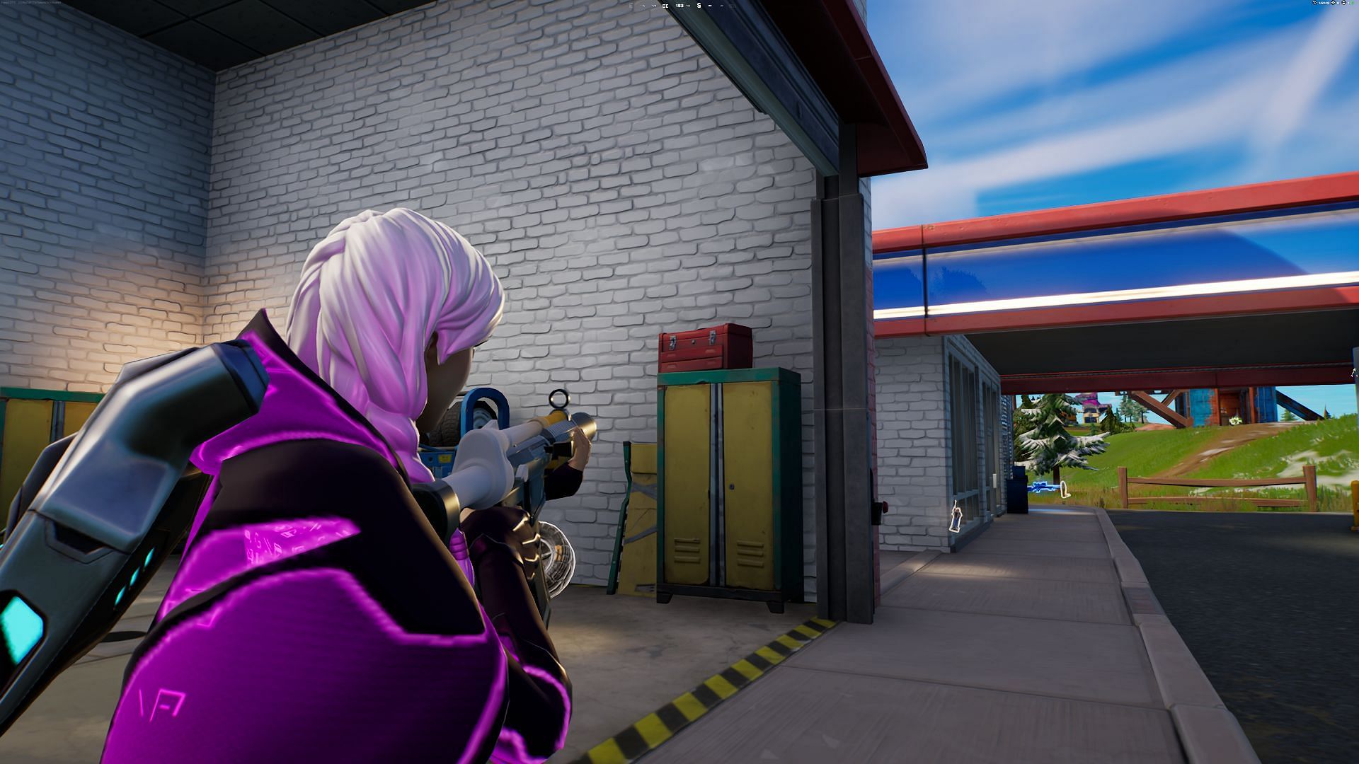 I spy with my little eye something red at a gas station (Image via Epic Games/Fortnite)